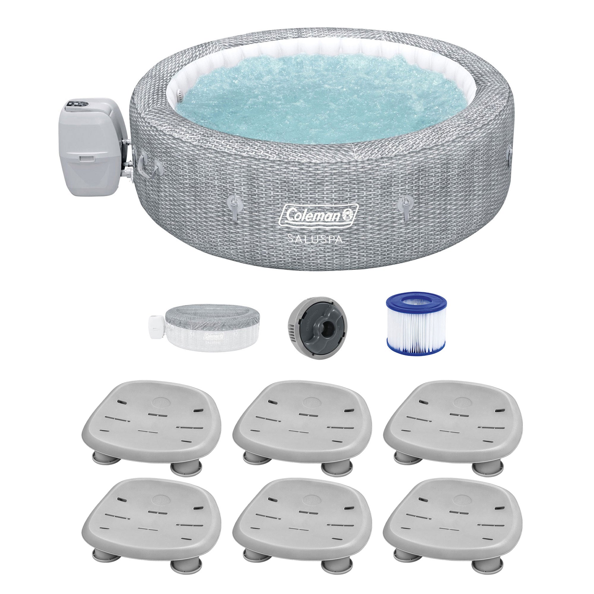 Bestway Coleman Sicily AirJet Inflatable Round Hot Tub with 6 SaluSpa Seat, Gray - VMInnovations