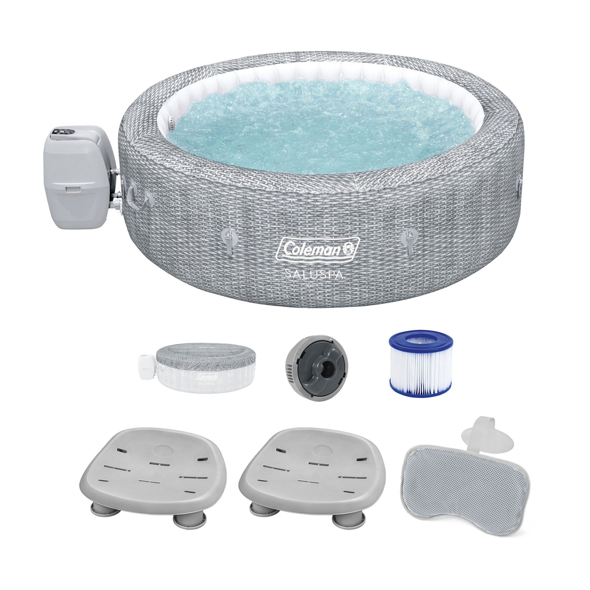 Coleman Saluspa Sicily AirJet Hot Tub with 2 Saluspa Pool/Spa Seat & Spa Pillow - VMInnovations