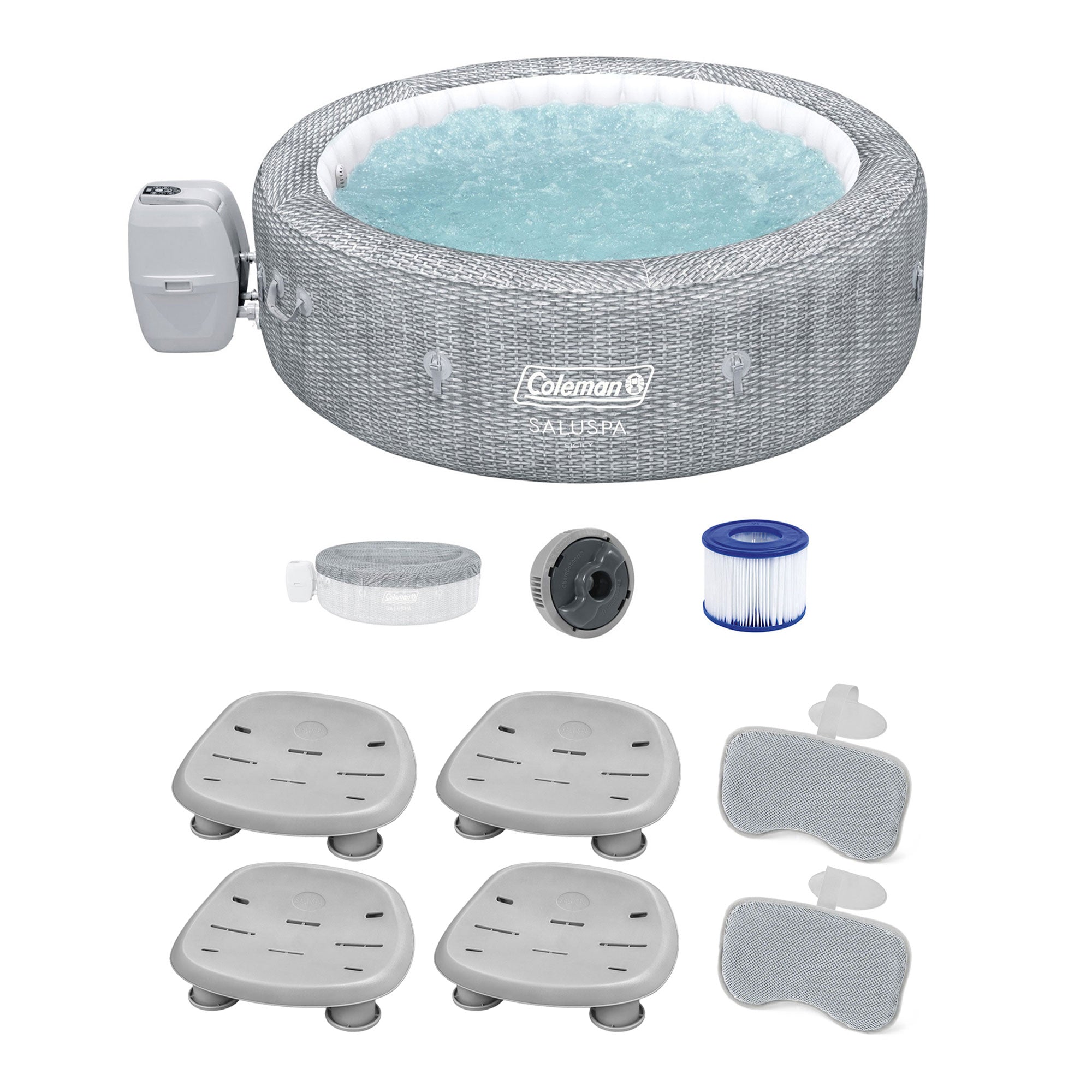 Coleman Saluspa Sicily AirJet Hot Tub & 4 Saluspa Pool/Spa Seat & 2 Pillows - VMInnovations