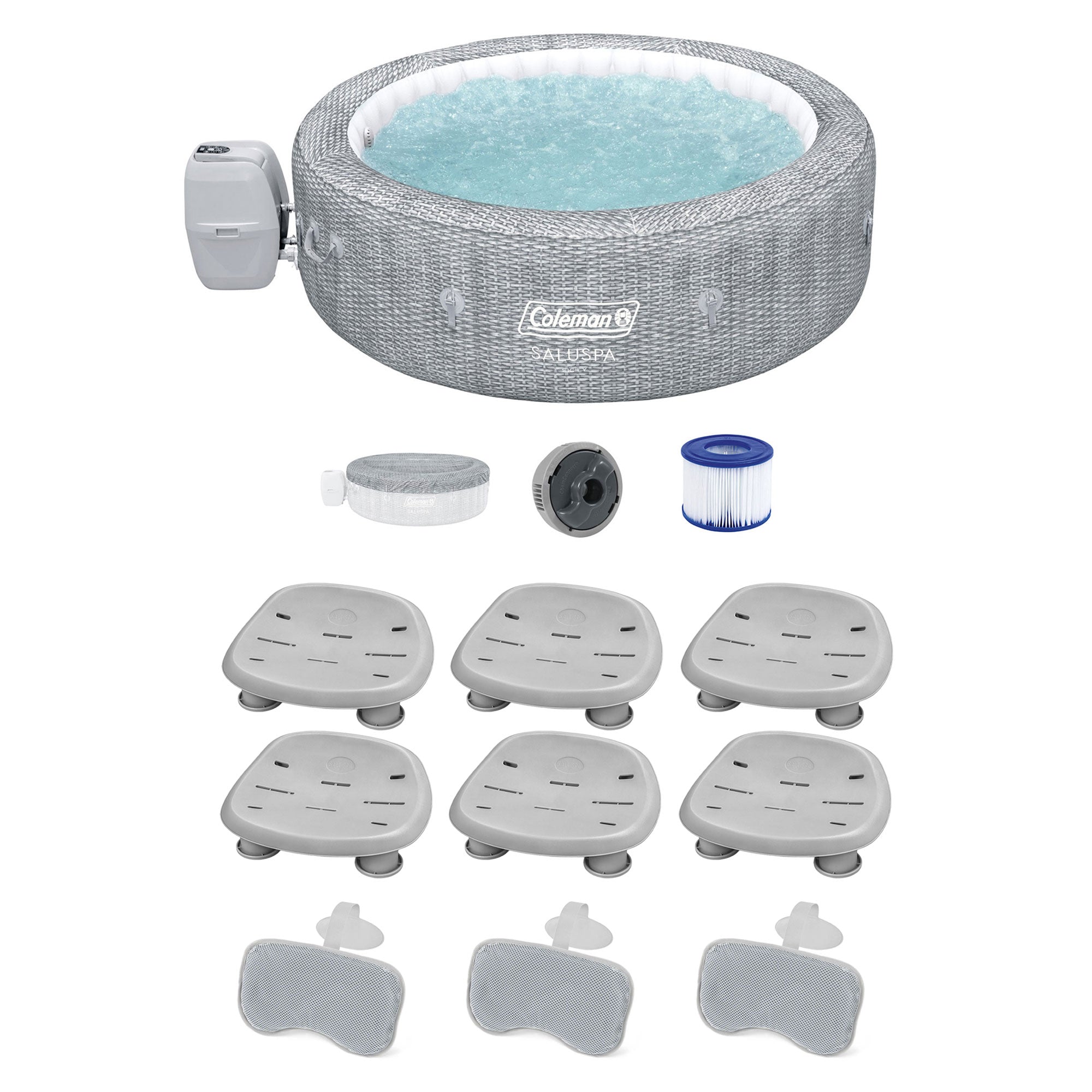 Coleman Saluspa Sicily AirJet Hot Tub & 6 Saluspa Pool/Spa Seat & 3 Pillows