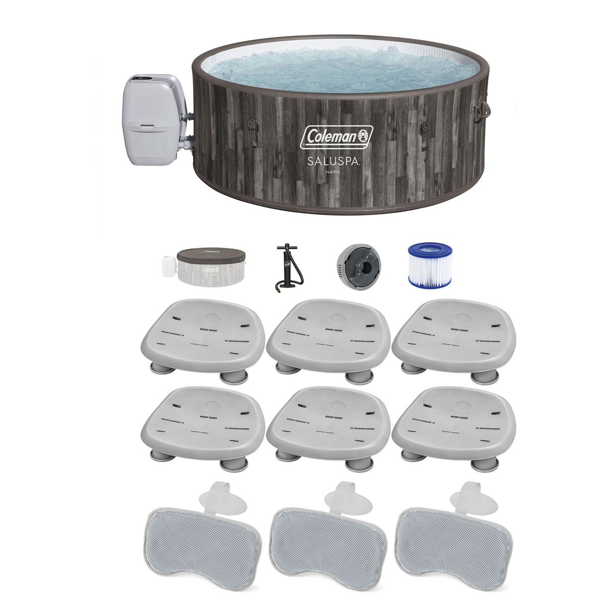 Bestway Coleman Napa AirJet Hot Tub w/6-Pack SaluSpa Seat & 6 Headrest Pillows