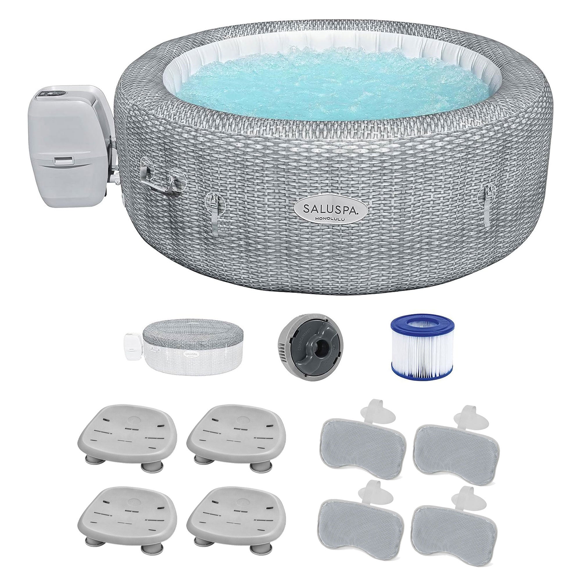 Bestway SaluSpa Milan AirJet Inflatable Hot Tub w/6 SaluSpa Spa Seat & 6 Pillows - VMInnovations