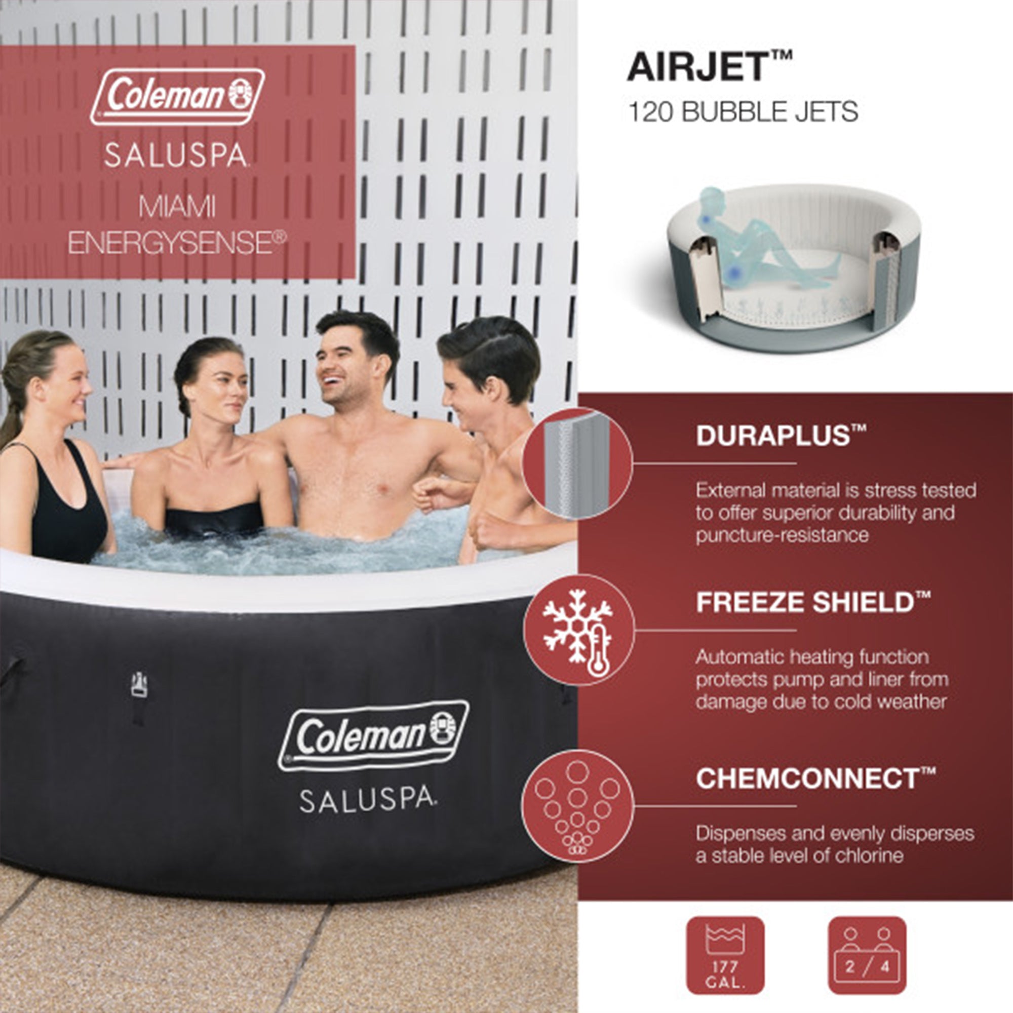 Bestway Coleman Miami AirJet Inflatable Hot Tub with 2 SaluSpa Non-Slip Spa Seat