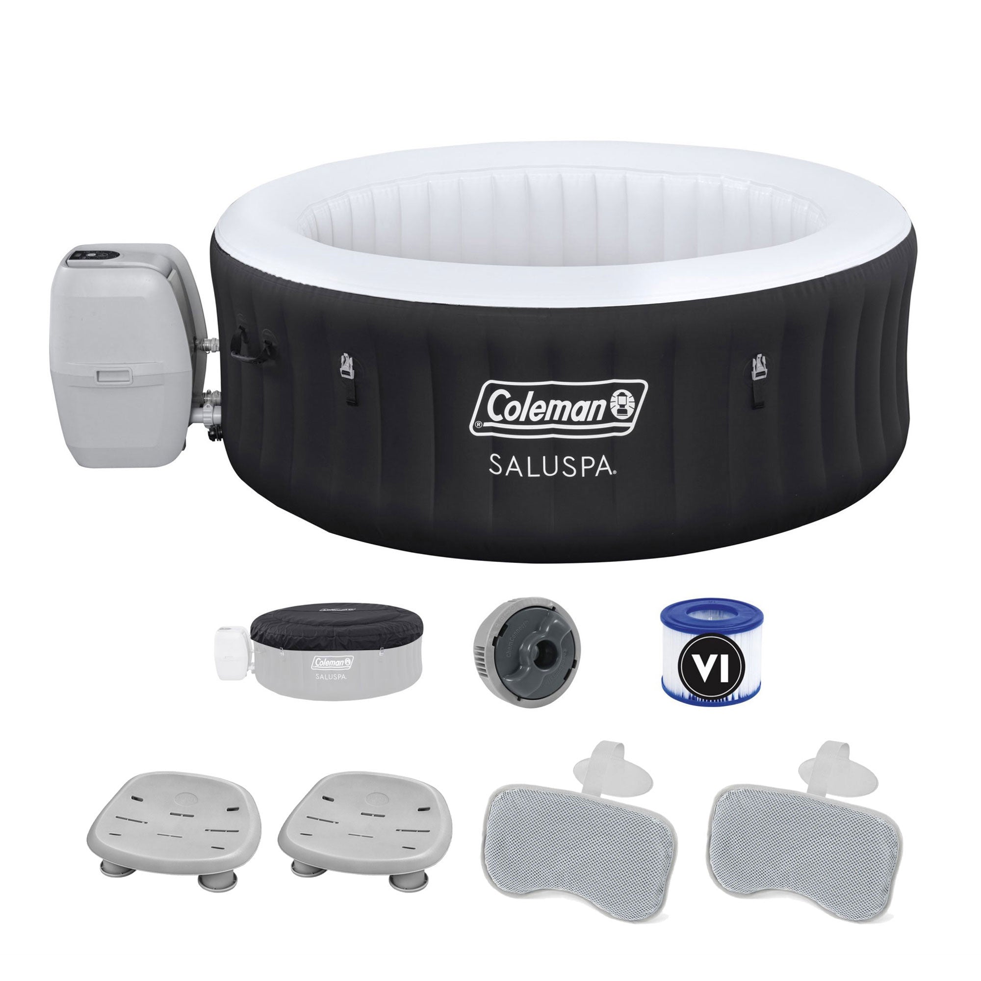 Bestway Coleman Miami Hot Tub w/2 Pack of SaluSpa Seat & 2 Headrest Pillows - VMInnovations