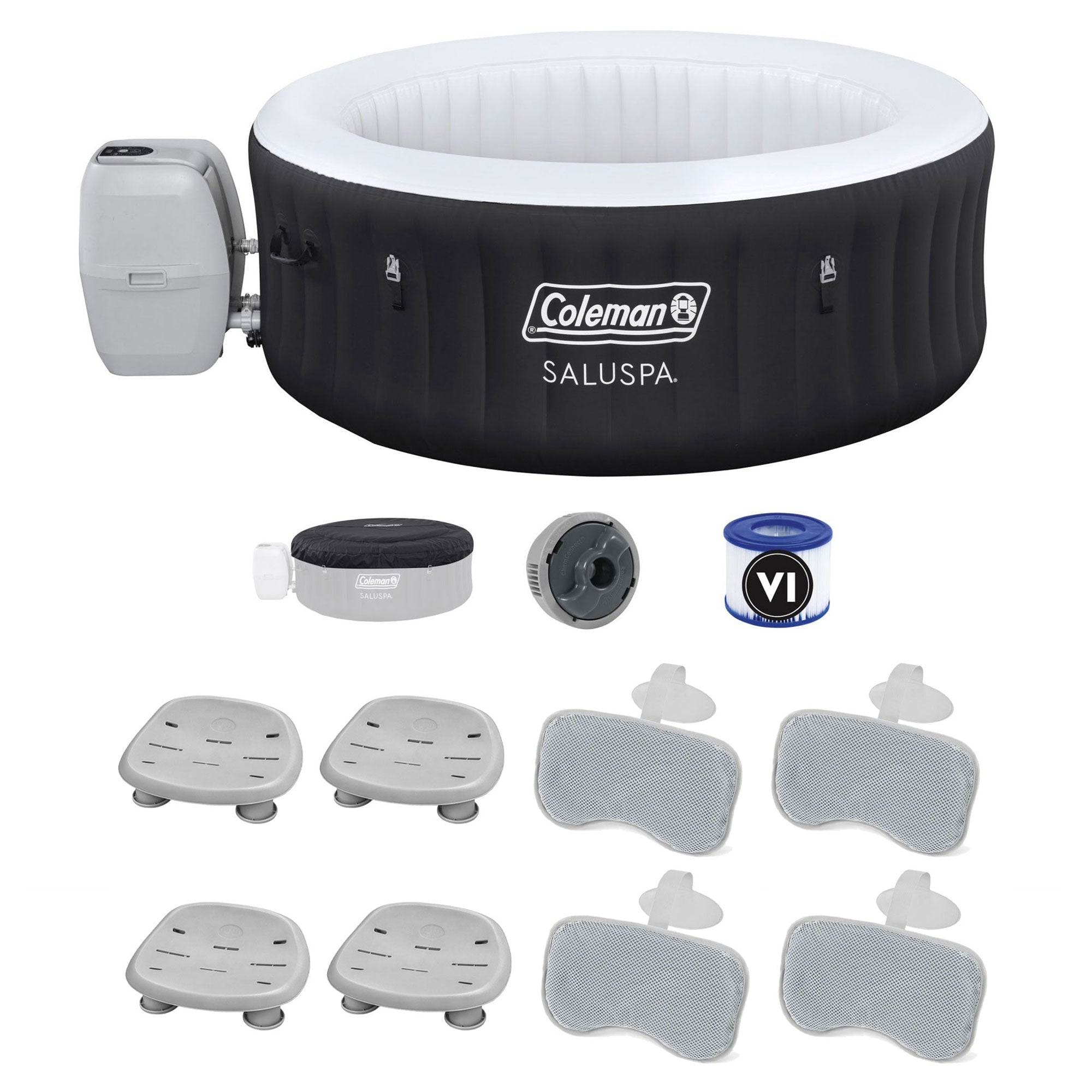 Bestway Coleman Miami Inflatable Hot Tub with 4 SaluSpa Seat & 4 Headrest Pillow - VMInnovations