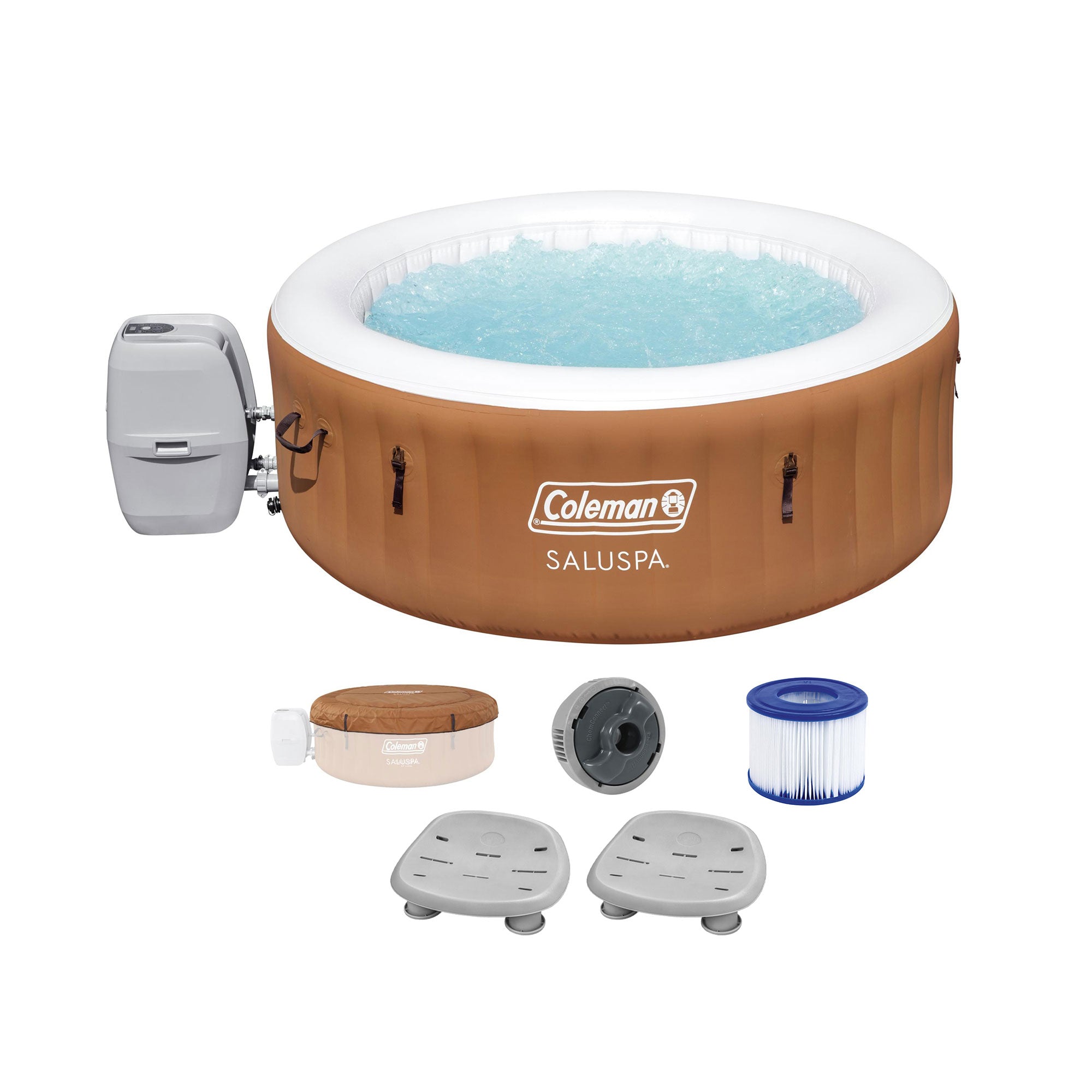 Coleman SaluSpa Ponderosa Hot Tub + Bestway SaluSpa Seat with Adjustable Legs - VMInnovations