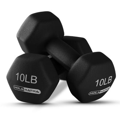 HolaHatha 3, 5, 8, 10, 12 & 15 Pound Neoprene Dumbbell Weight Set w/Storage Rack