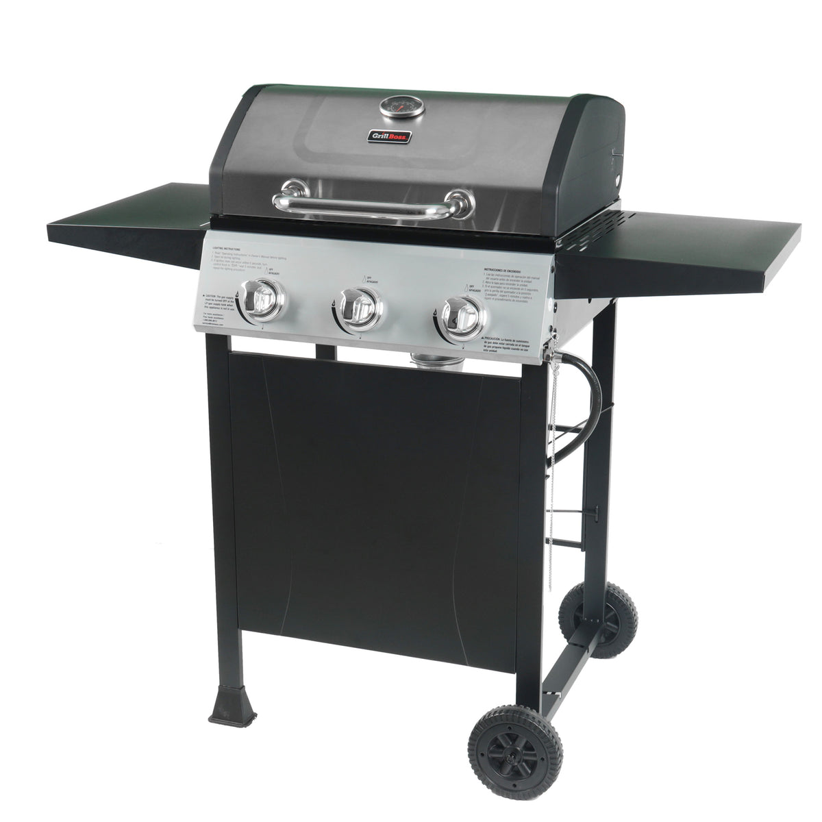 27,000 BTU 3 Burner Gas Grill with Wheels, Cover, & Side Shelves (Open Box) - VMInnovations