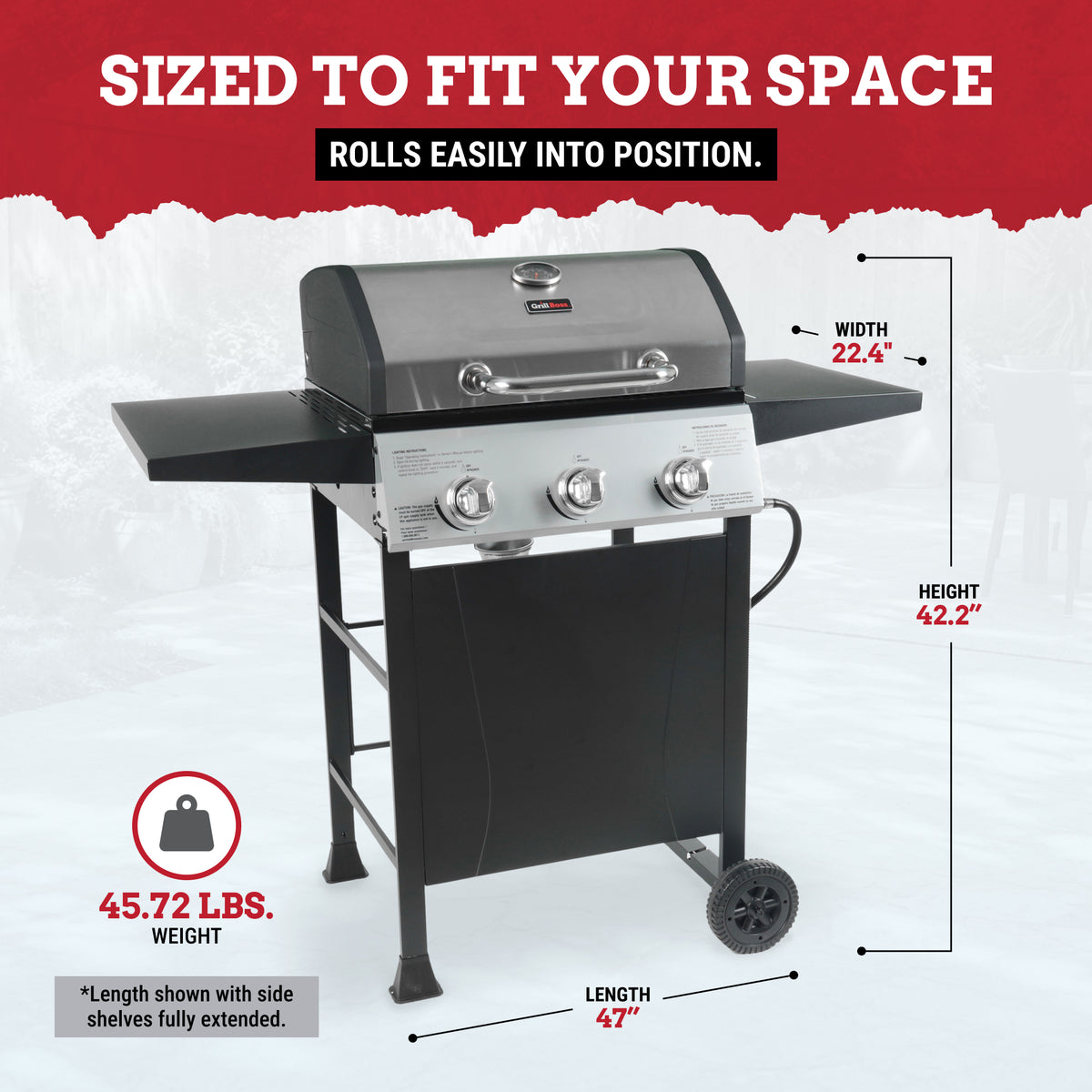 Grill Boss 27,000 BTU 3 Burner Propane Gas Grill w/Wheels, Cover, & Side Shelves
