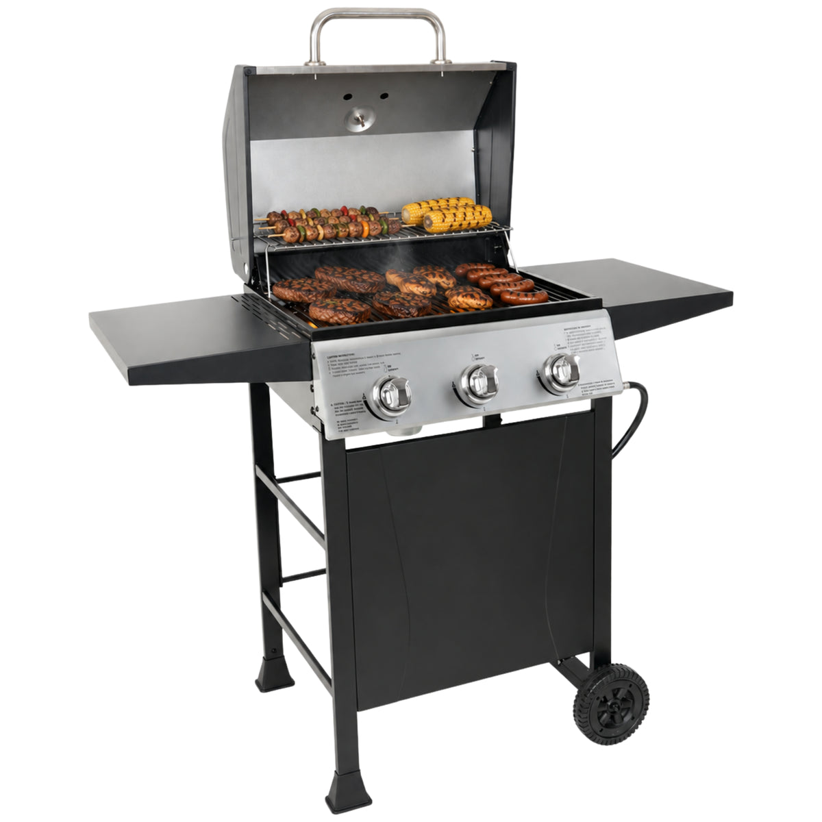 Grill Boss 27,000 BTU 3 Burner Propane Gas Grill w/Wheels, Cover, & Side Shelves