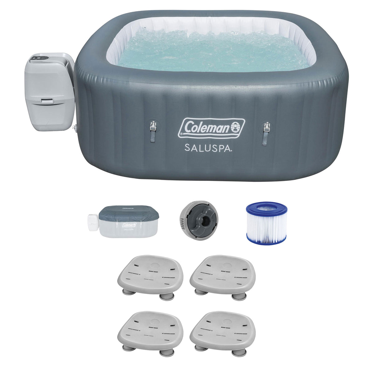Bestway Hawaii AirJet Inflatable Hot Tub Set with 4 SaluSpa Non-Slip Spa Seat
