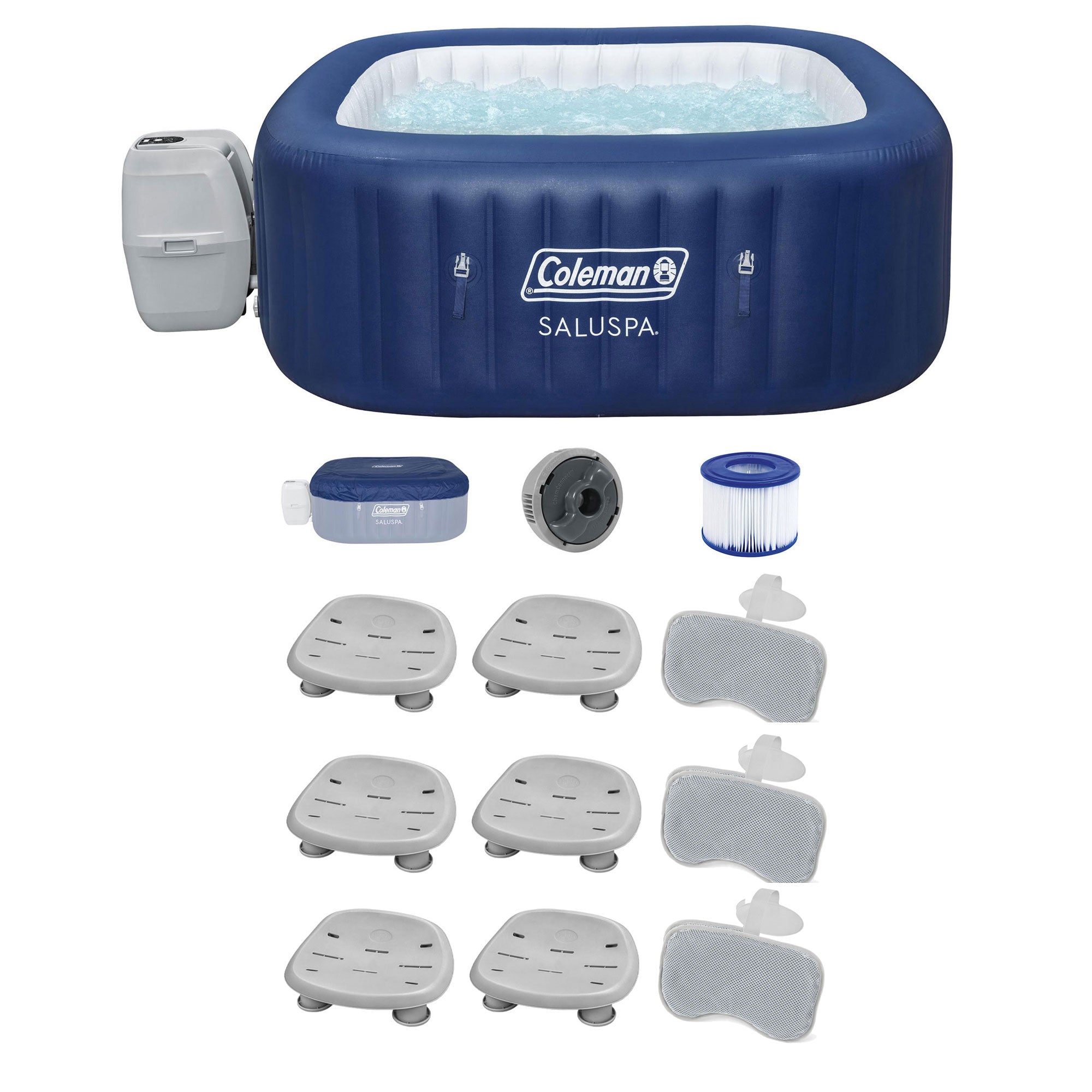 Bestway Coleman Hot Tub + 6 Bestway SaluSpa Seats + 3 Bestway SaluSpa Pillows