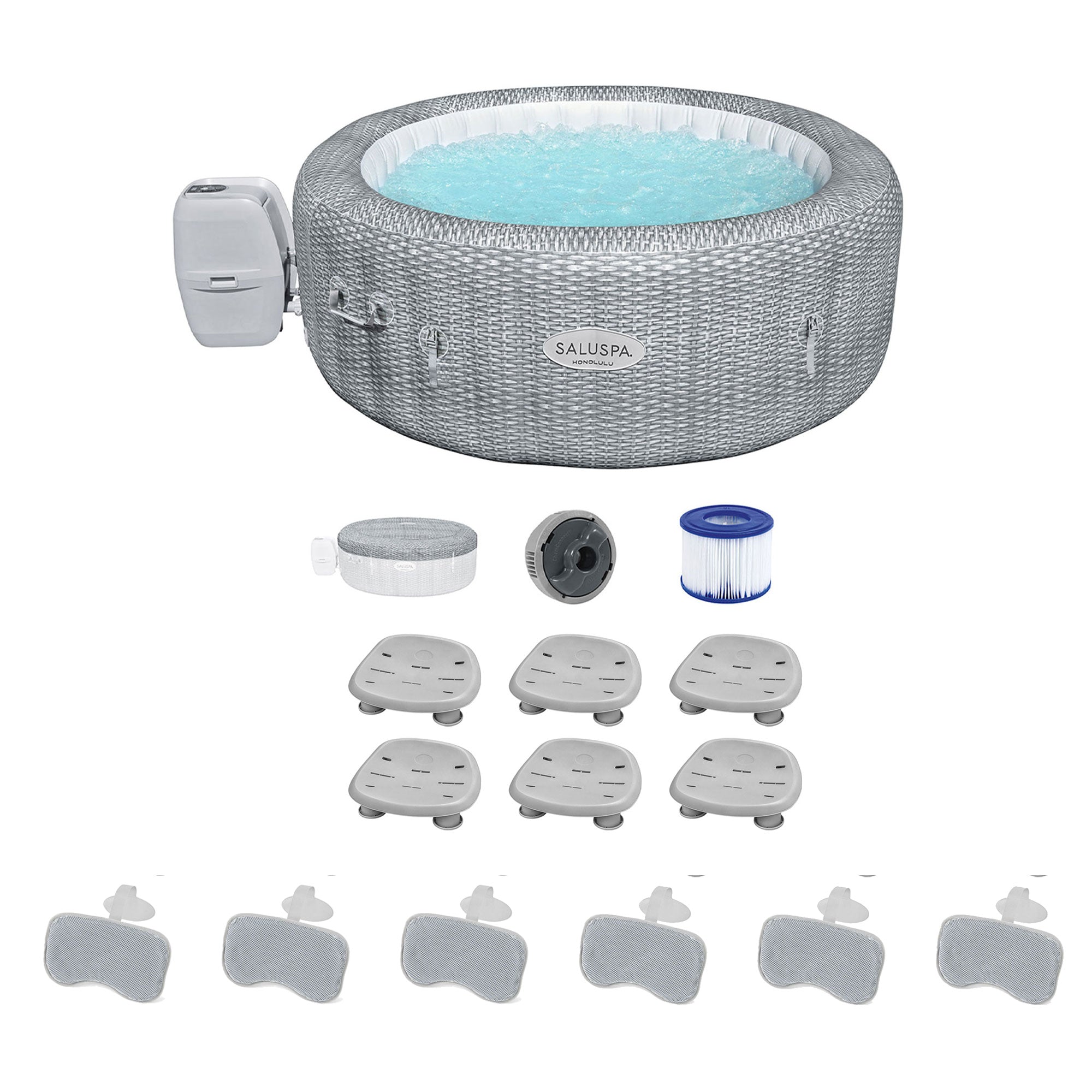 Bestway Coleman Honolulu AirJet Hot Tub with 6 SaluSpa Seat & 6 Headrest Pillows - VMInnovations