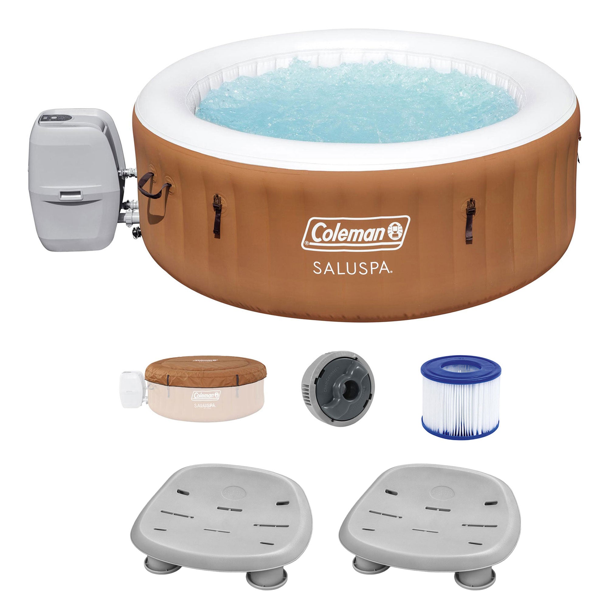 Bestway Coleman Miami AirJet Inflatable Hot Tub with 2 SaluSpa Non-Slip Spa Seat - VMInnovations