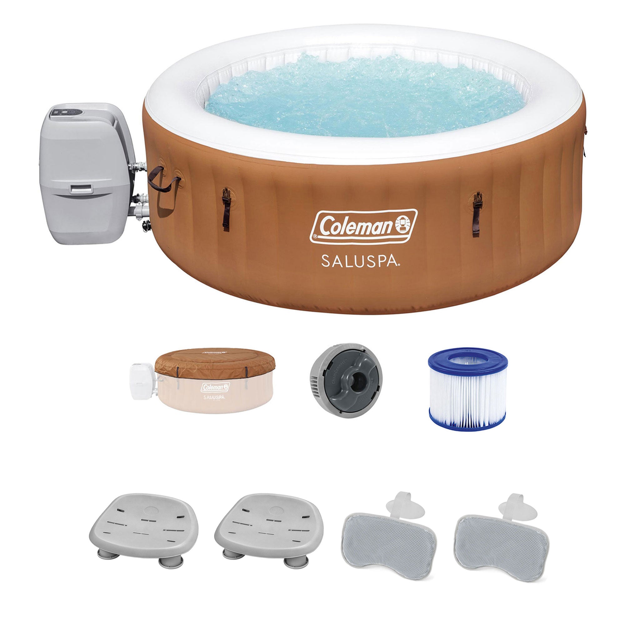 Bestway Coleman Miami AirJet Hot Tub with 2 SaluSpa Seat and 2 Headrest Pillows - VMInnovations