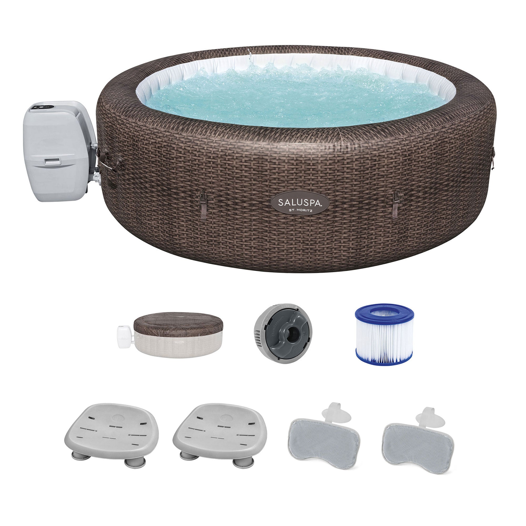 Bestway Coleman St Moritz Hot Tub with 2 SaluSpa Seat and 2 Headrest Pillows - VMInnovations