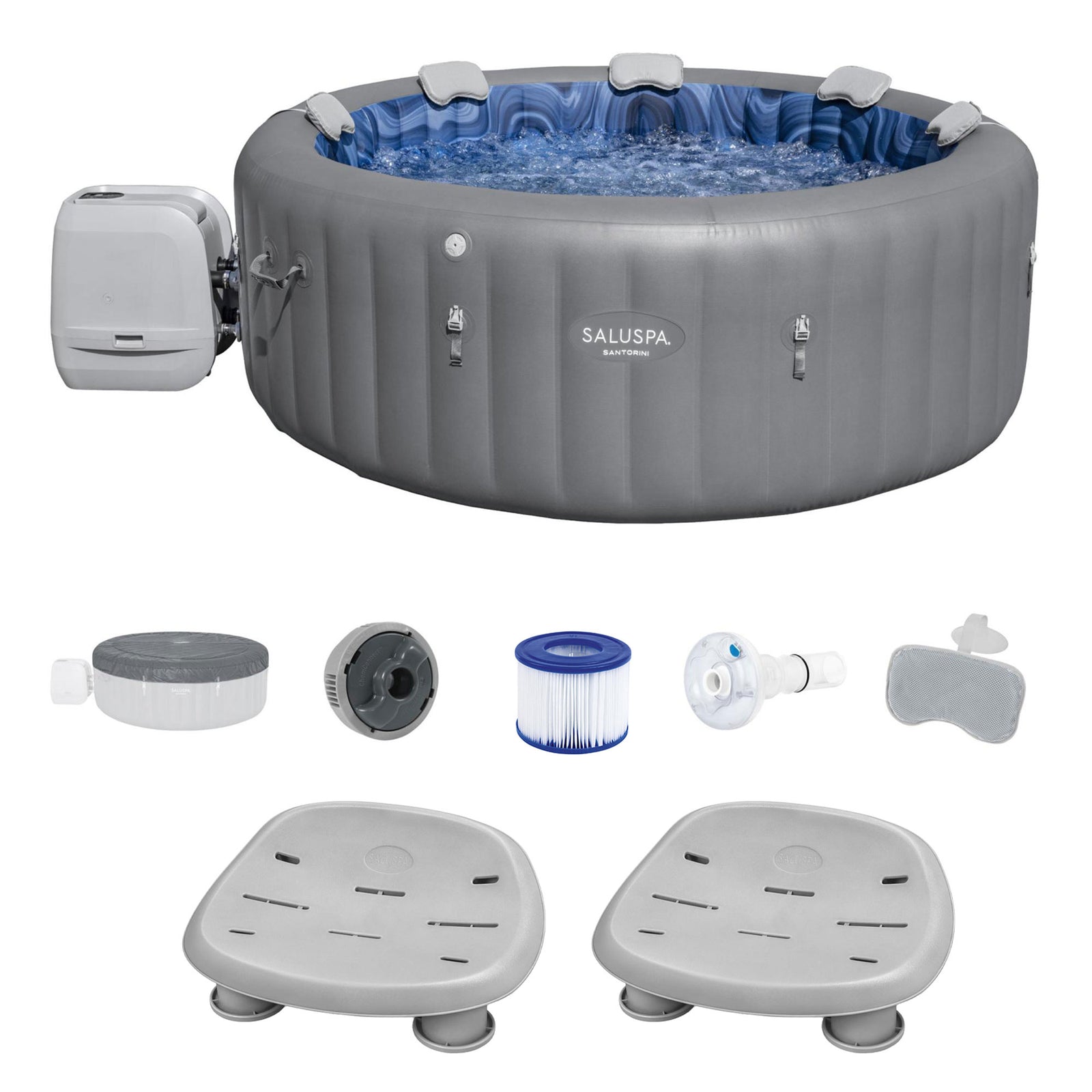 Bestway SaluSpa Santorini HydroJet Hot Tub w/Set of 2 SaluSpa Pool and Spa Seat - VMInnovations