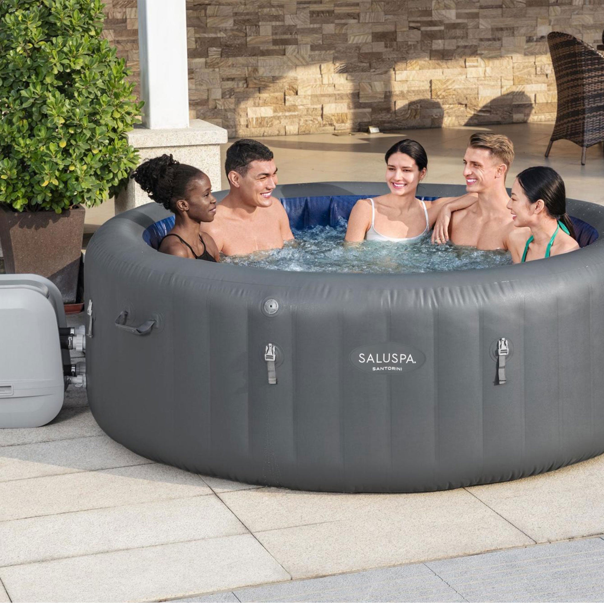 Bestway SaluSpa Santorini HydroJet Hot Tub w/Set of 2 SaluSpa Pool and Spa Seat - VMInnovations