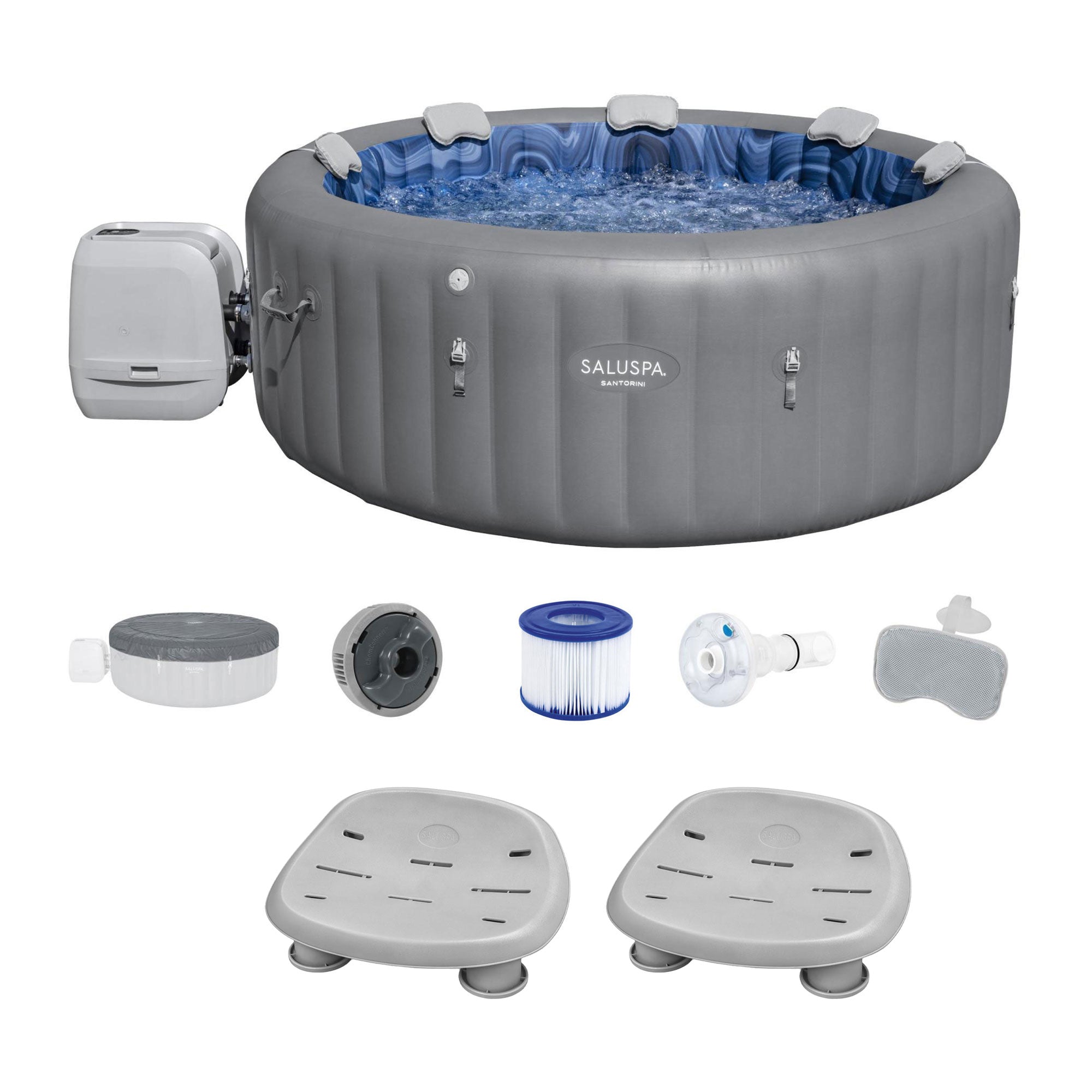 Bestway SaluSpa Santorini HydroJet Hot Tub w/Set of 2 SaluSpa Pool and Spa Seat - VMInnovations