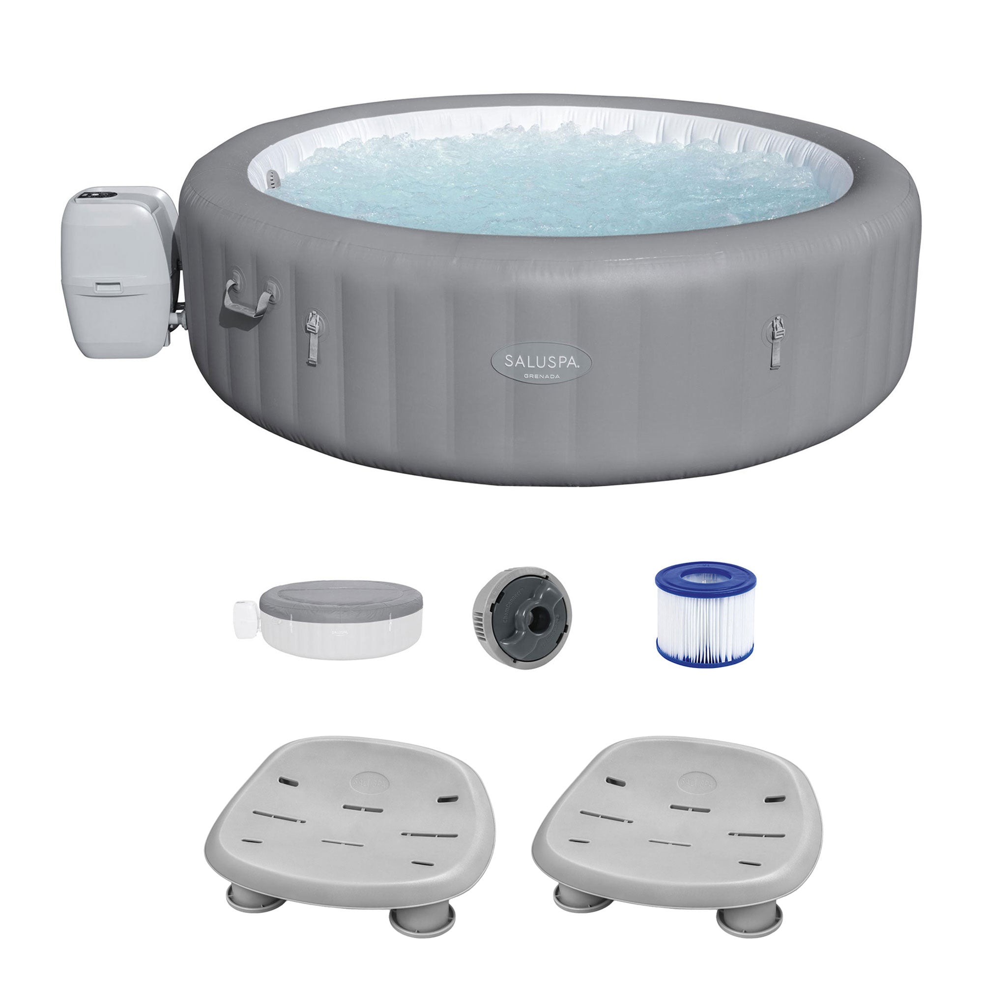 Bestway SaluSpa Grenada AirJet Hot Tub with Set of 2 Non Slip Pool and Spa Seat - VMInnovations