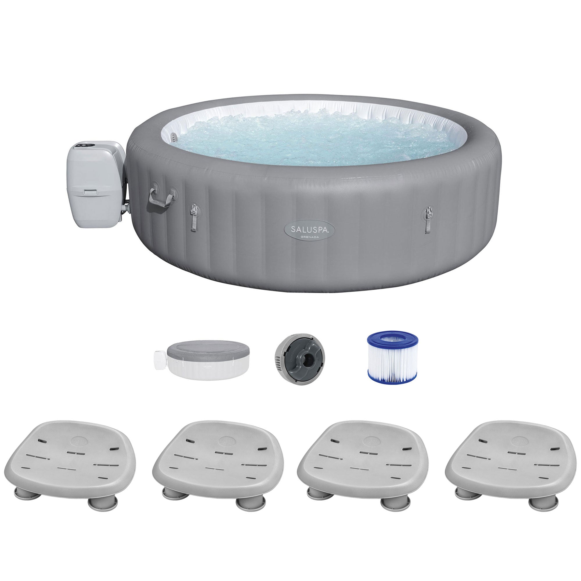 Bestway SaluSpa Grenada AirJet Hot Tub with Set of 4 Non Slip Pool and Spa Seat - VMInnovations