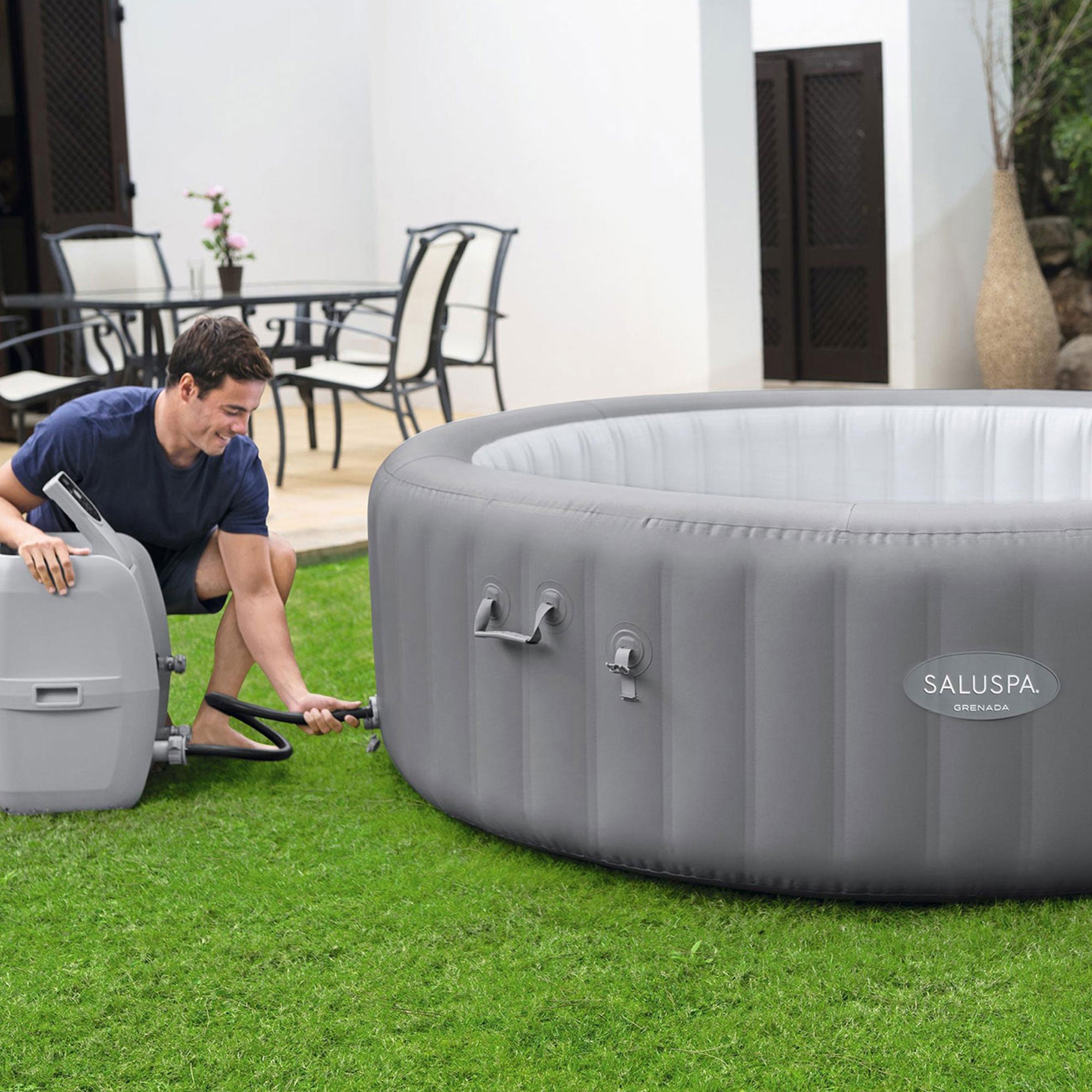 Bestway SaluSpa Grenada AirJet Hot Tub with Set of 4 Non Slip Pool and Spa Seat