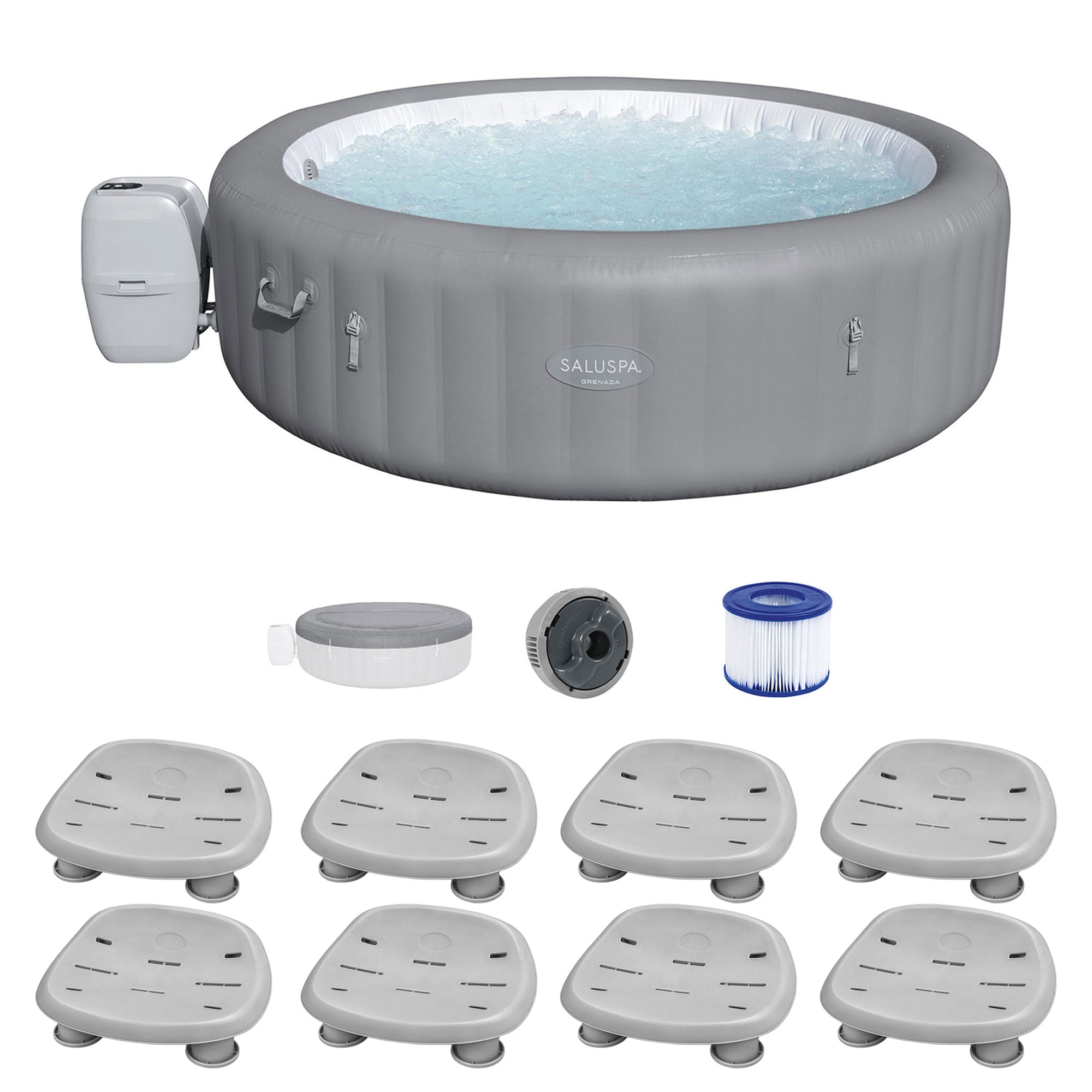 Bestway SaluSpa Santorini HydroJet Hot Tub w/Set of 8 SaluSpa Pool and Spa Seat - VMInnovations