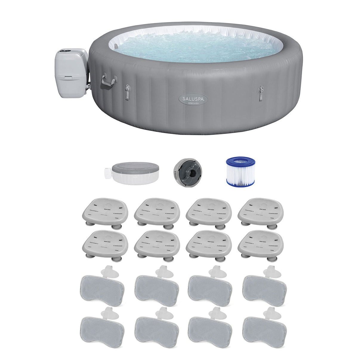 Bestway SaluSpa Grenada Hot Tub w/Set of 8 Spa Seat & 4 Pack Padded Pillows