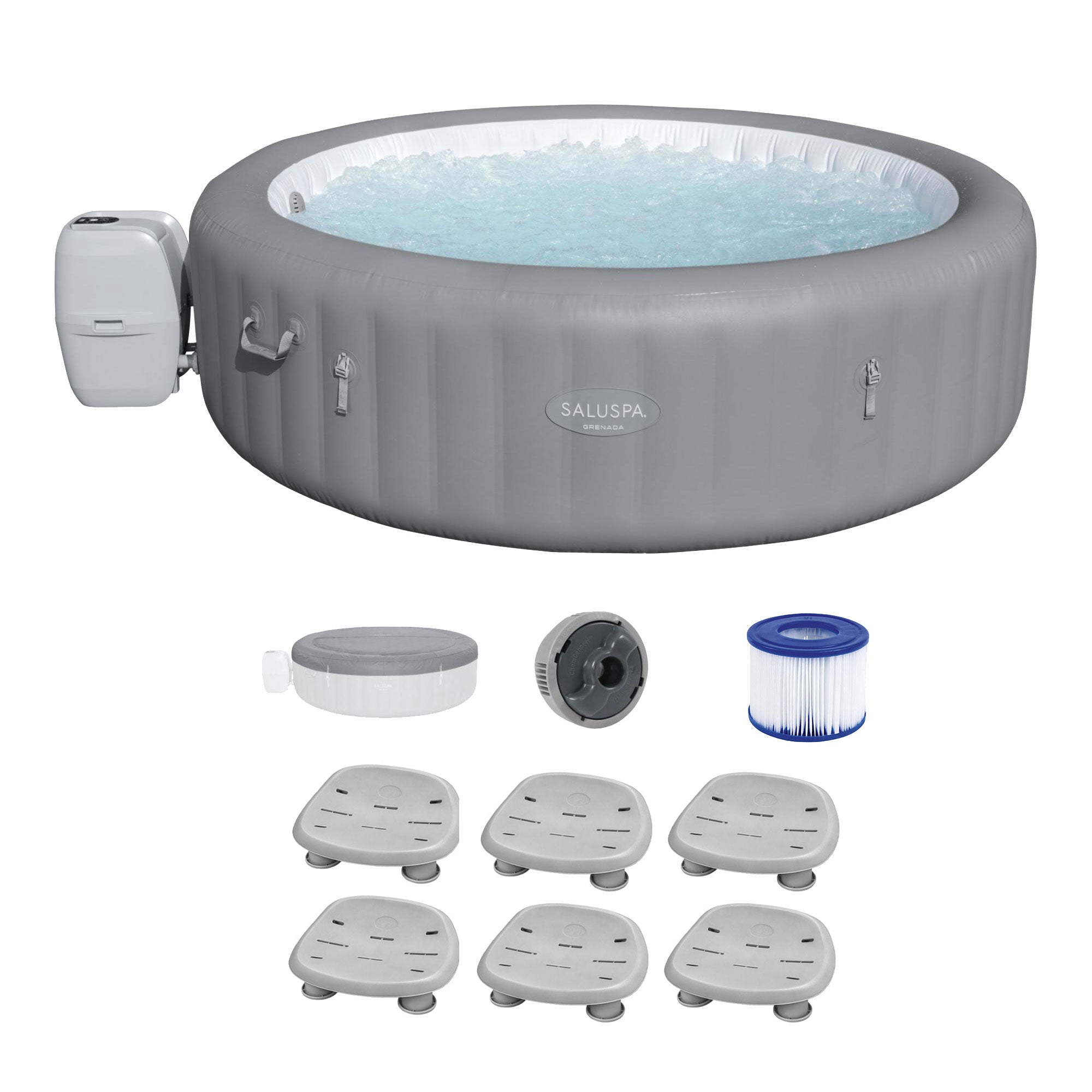 Bestway SaluSpa Grenada AirJet Inflatable Hot Tub w/Pool and Spa Seat (6 Pack) - VMInnovations