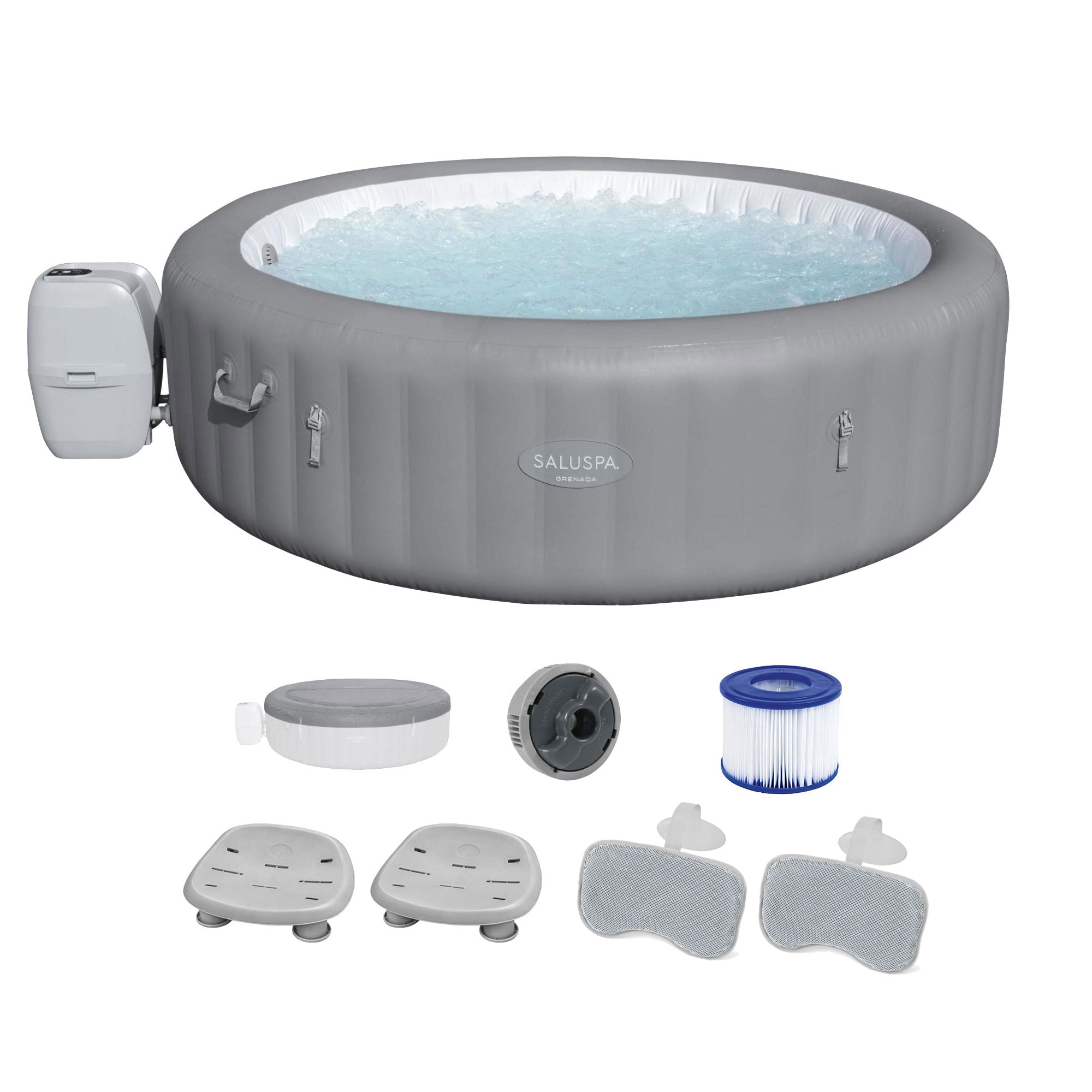 Bestway SaluSpa Grenada AirJet Hot Tub, Spa Seat (2 Pack), & Headrest (2 Pack) - VMInnovations