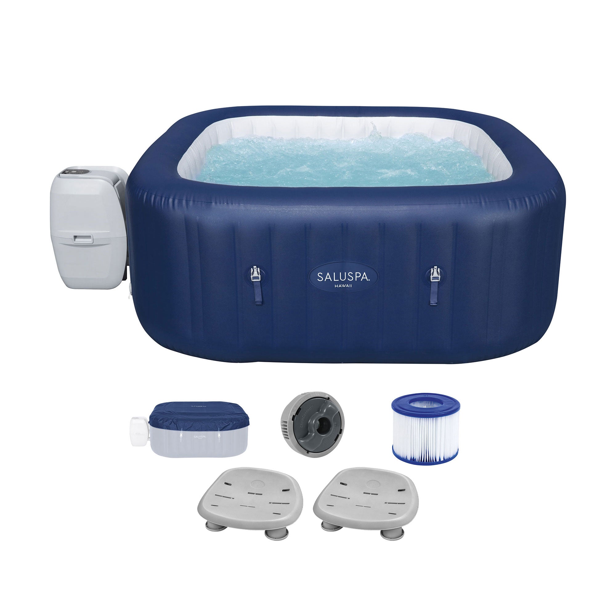 Bestway Hawaii AirJet Inflatable Square Hot Tub with 2 SaluSpa Non-Slip Spa Seat - VMInnovations