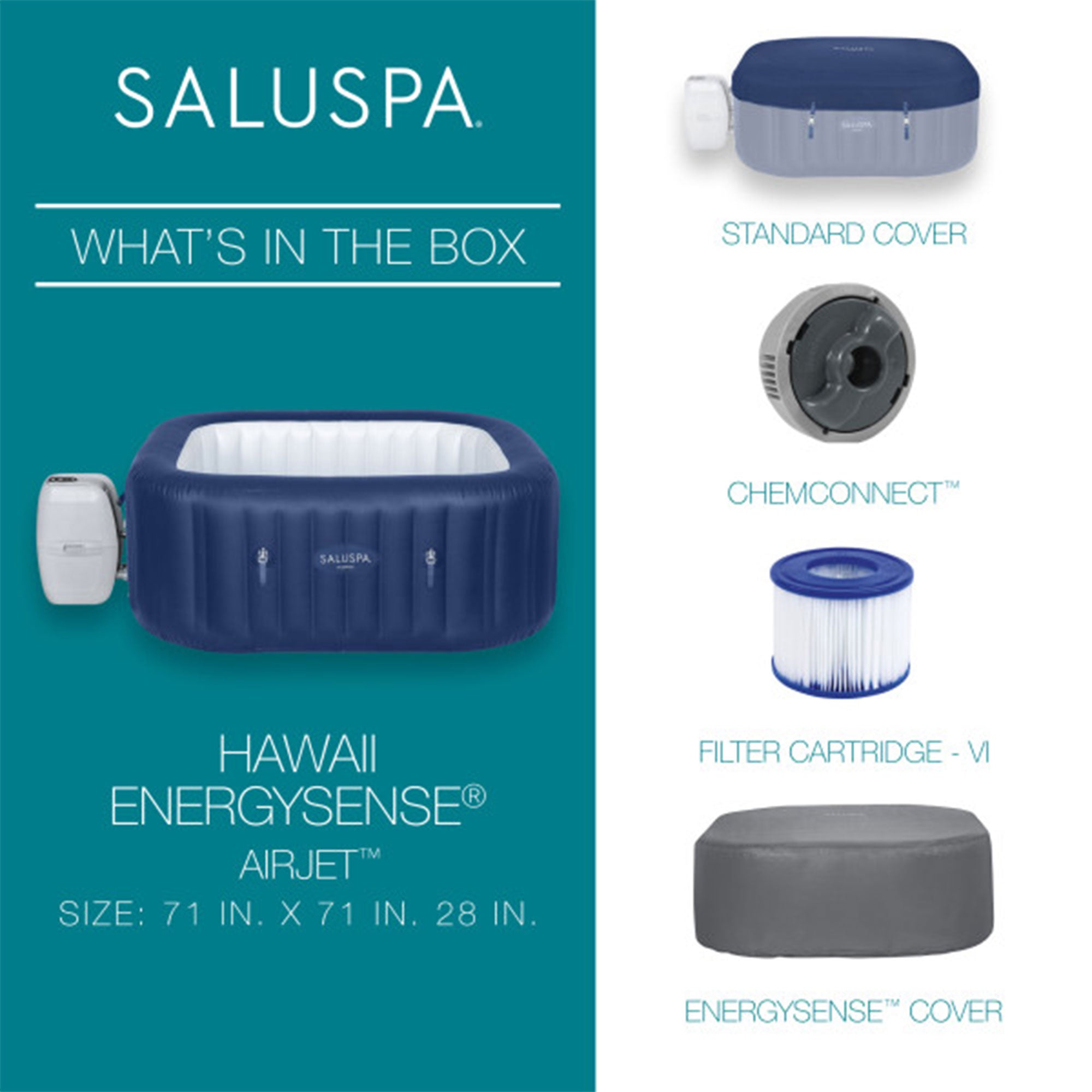 Bestway Hawaii AirJet Inflatable Square Hot Tub with 2 SaluSpa Non-Slip Spa Seat
