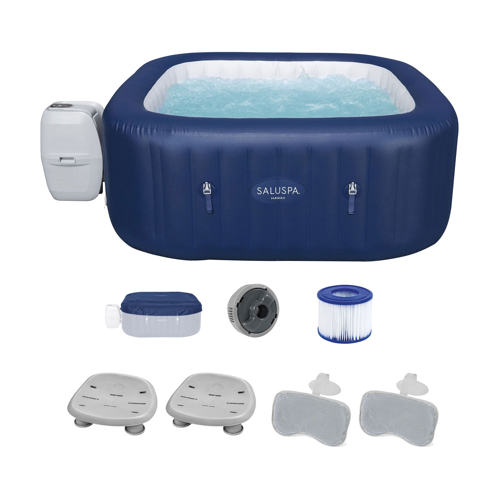 Bestway SaluSpa Hawaii AirJet Hot Tub, Spa Seat (2 Pack), & Headrest (2 Pack) - VMInnovations