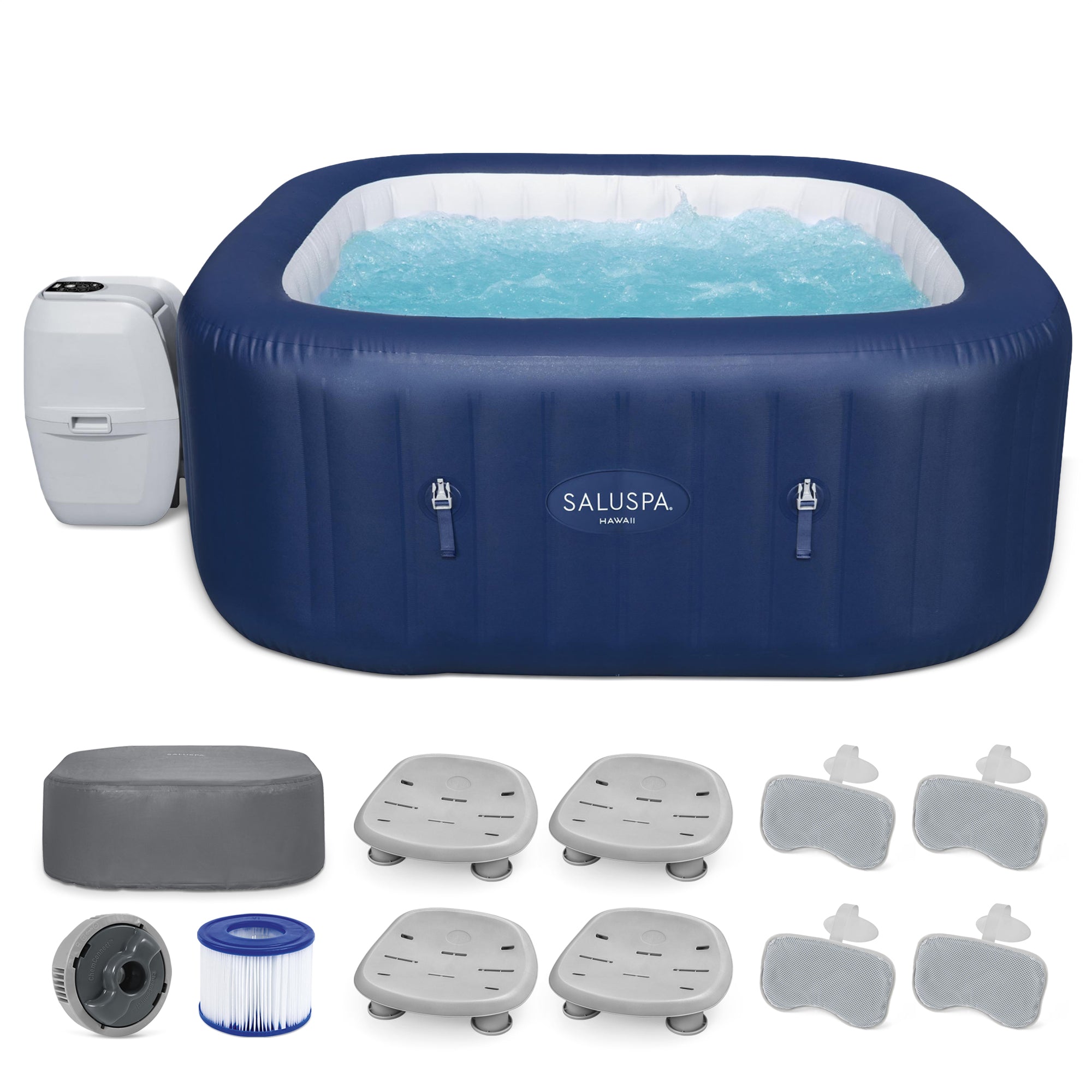 Bestway Hawaii Inflatable Hot Tub with 4 SaluSpa Spa Seat and 2 Headrest Pillows - VMInnovations