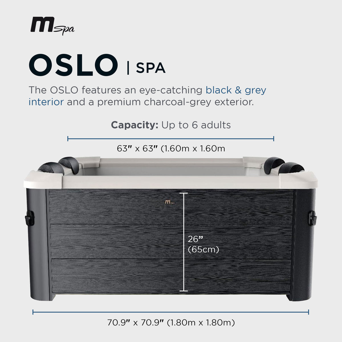 MSpa Oslo 6 Person Squared Hot Tub w/Hydro Massage Jets & LED Strip (Open Box) - VMInnovations