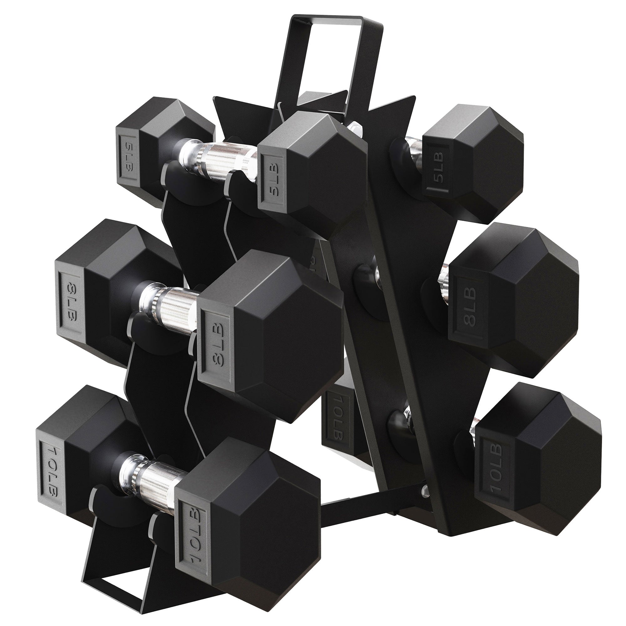 BalanceFrom Rubber Encased Hex 5, 8, & 10lb Dumbbells w/Metal Rack (For Parts) - VMInnovations
