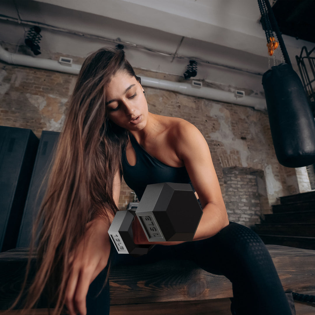 BalanceFrom Fitness Signature Alloy Steel Rubber Encased Hex Dumbbell Set, Black - VMInnovations