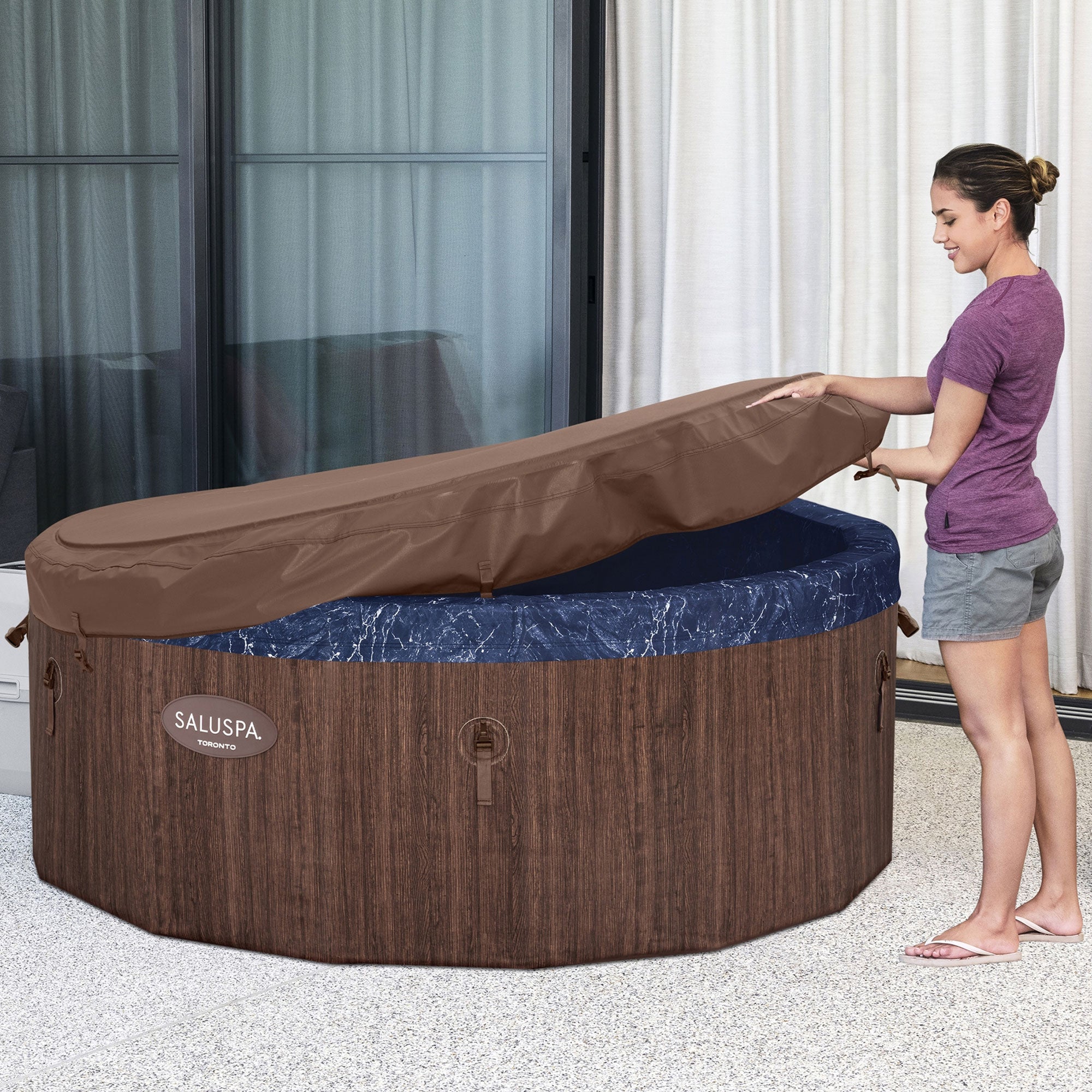 Bestway SaluSpa 7 Person Smart AirJet Plus Hot Tub & App Control, Brown (Used) - VMInnovations