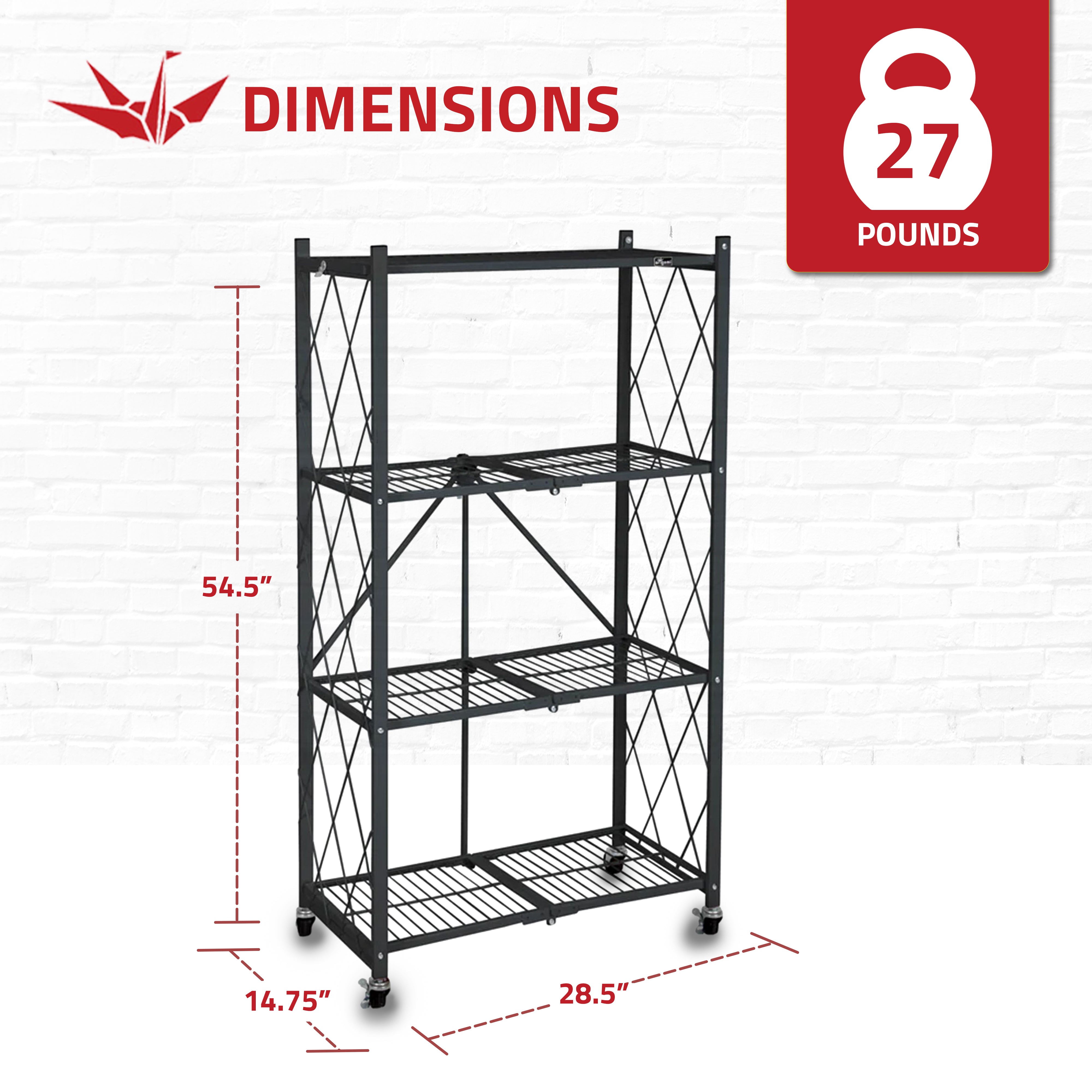 Origami 4 Tier Folding Shelf Garage Shelves Heavy Duty w/Wheels (For Parts)