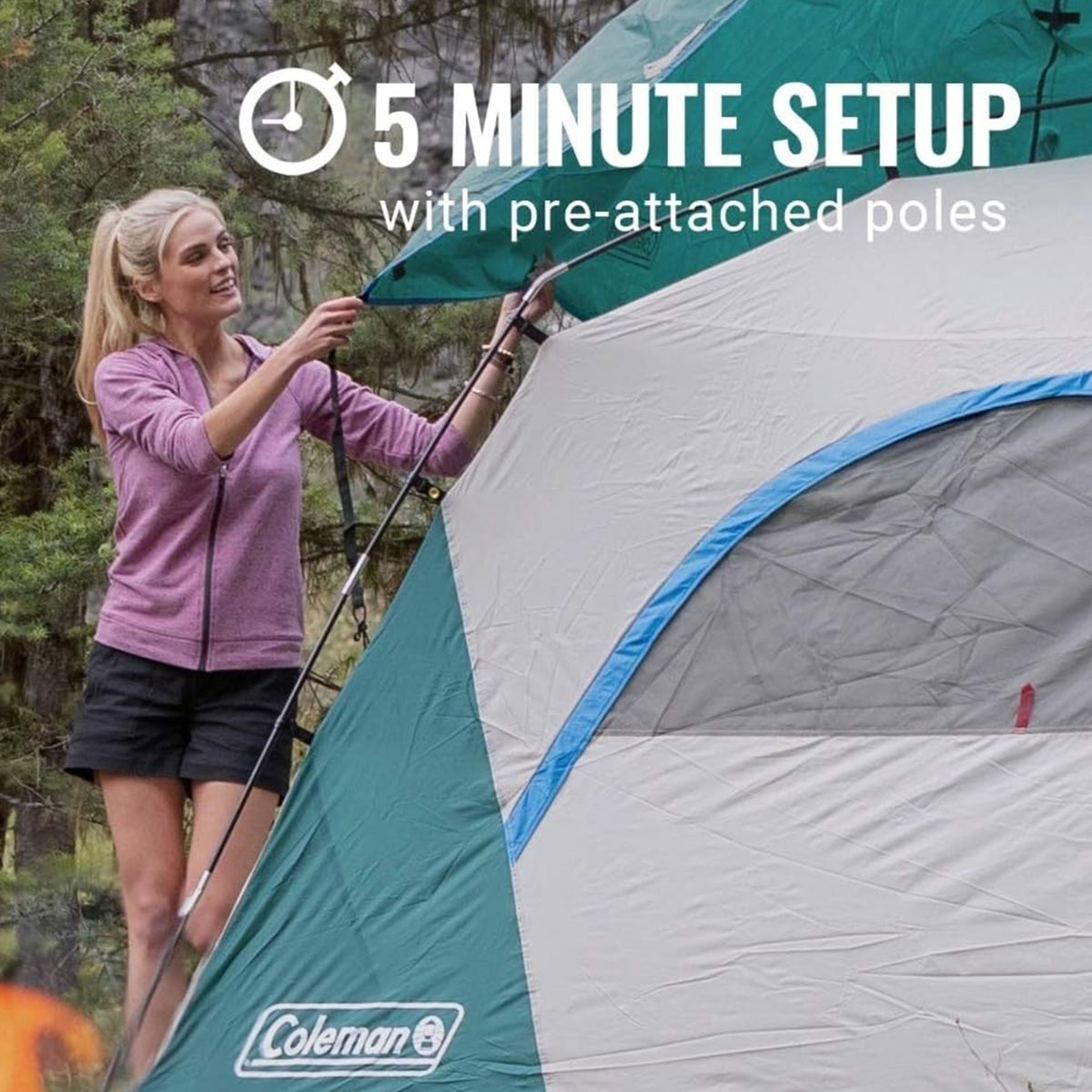 Coleman SKYDOME 6 Person Camping Tent with Mesh Storage Pockets & Bag, Evergreen - VMInnovations