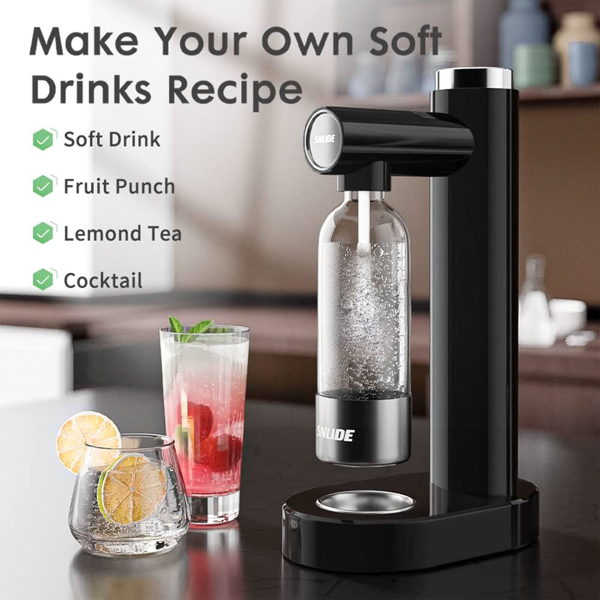SNLIDE Soda Maker Soda Water Machine w/1,000ML Bottle & DIY Stickers(Open Box) - VMInnovations