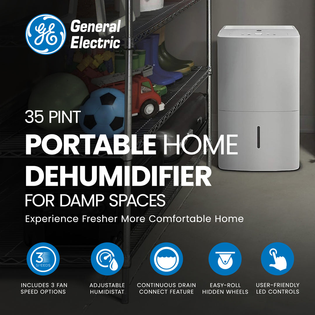 GE 35 Pint Portable Home Dehumidifier for Damp Spaces (Certified Refurbished) - VMInnovations