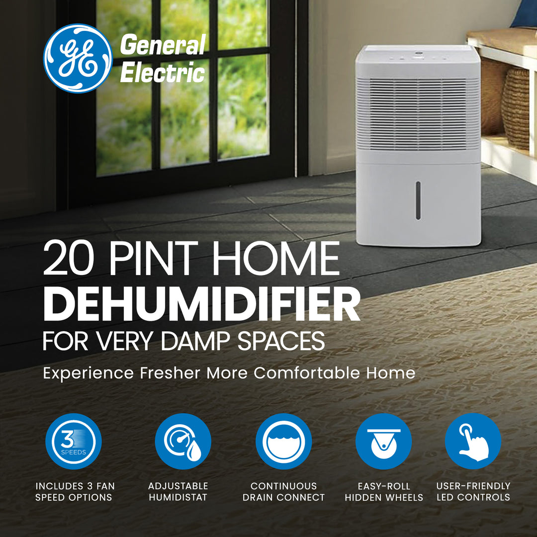 GE 20 Pint Home Dehumidifier for Very Damp Spaces, White (Refurbished) - VMInnovations