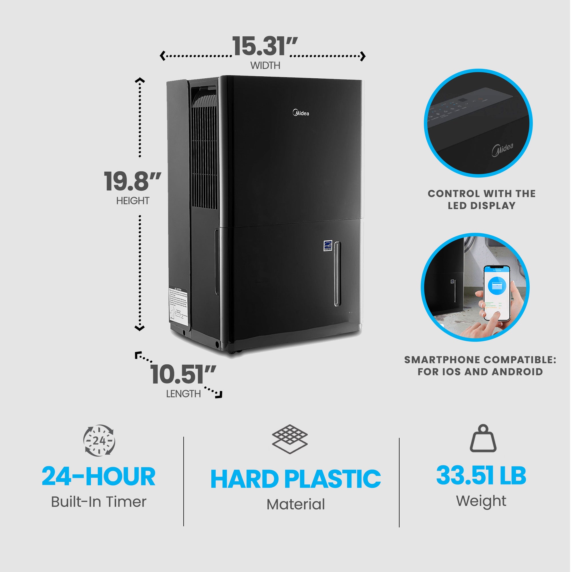 Midea 50 Pint Energy Star Smart Dehumidifier for Home, (Refurbished) - VMInnovations