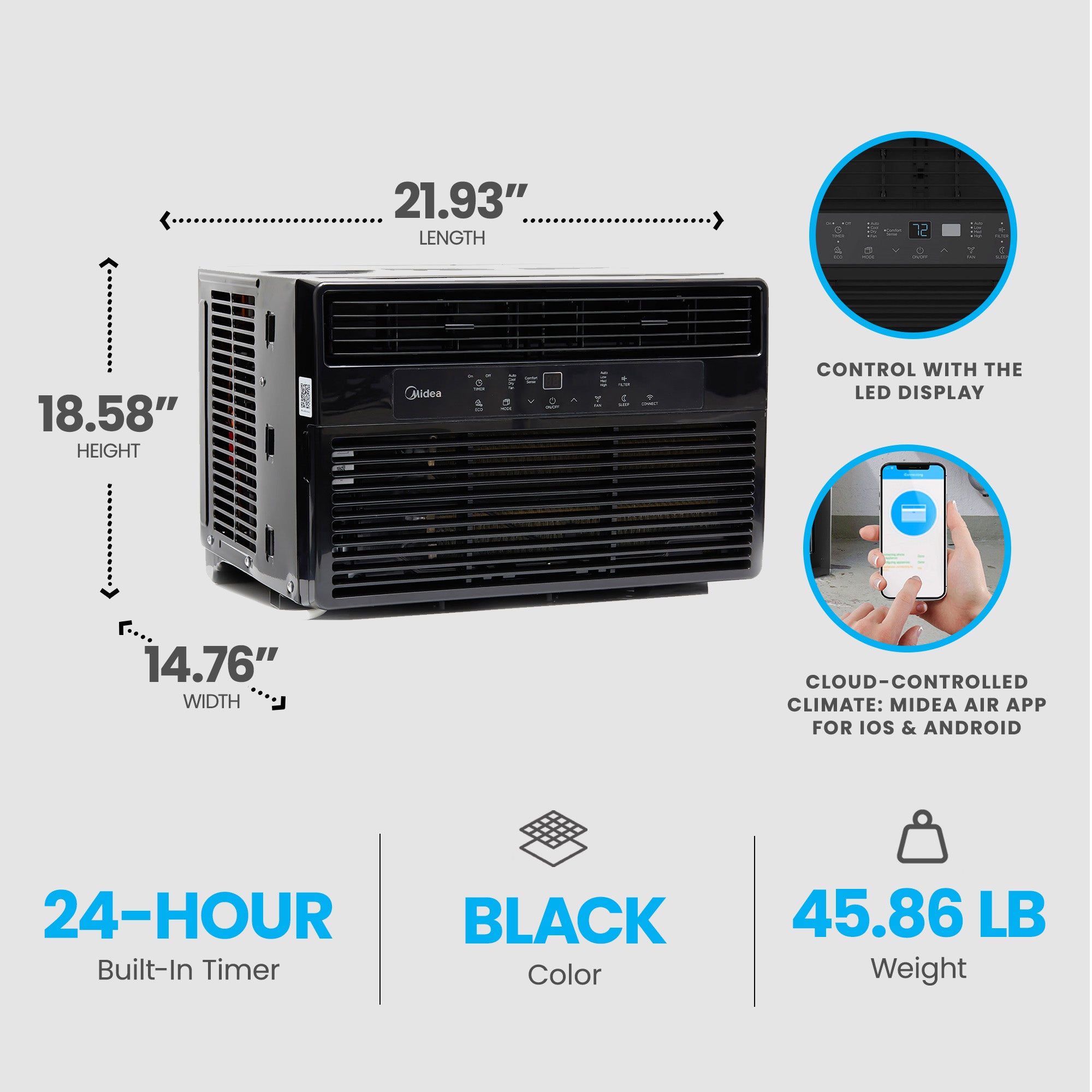 Midea 8,000 BTU 115V Smart Window Air Conditioner, Black (Refurbished) - VMInnovations