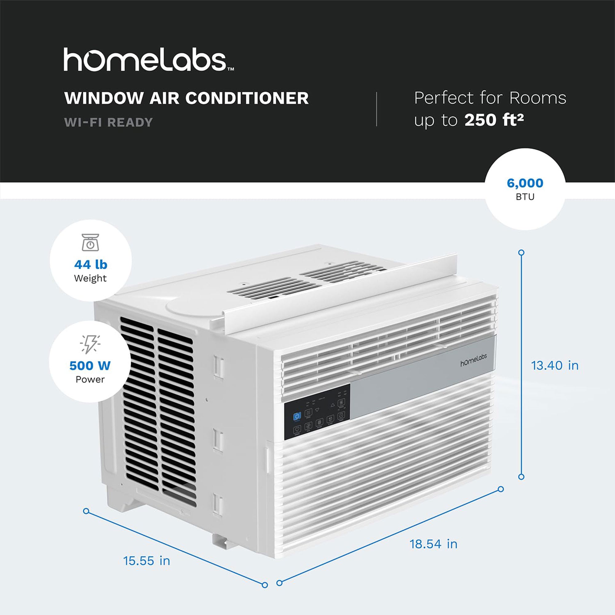 hOmeLabs Window Air Conditioner with Eco Mode, LED Panel, and Remote Control - VMInnovations