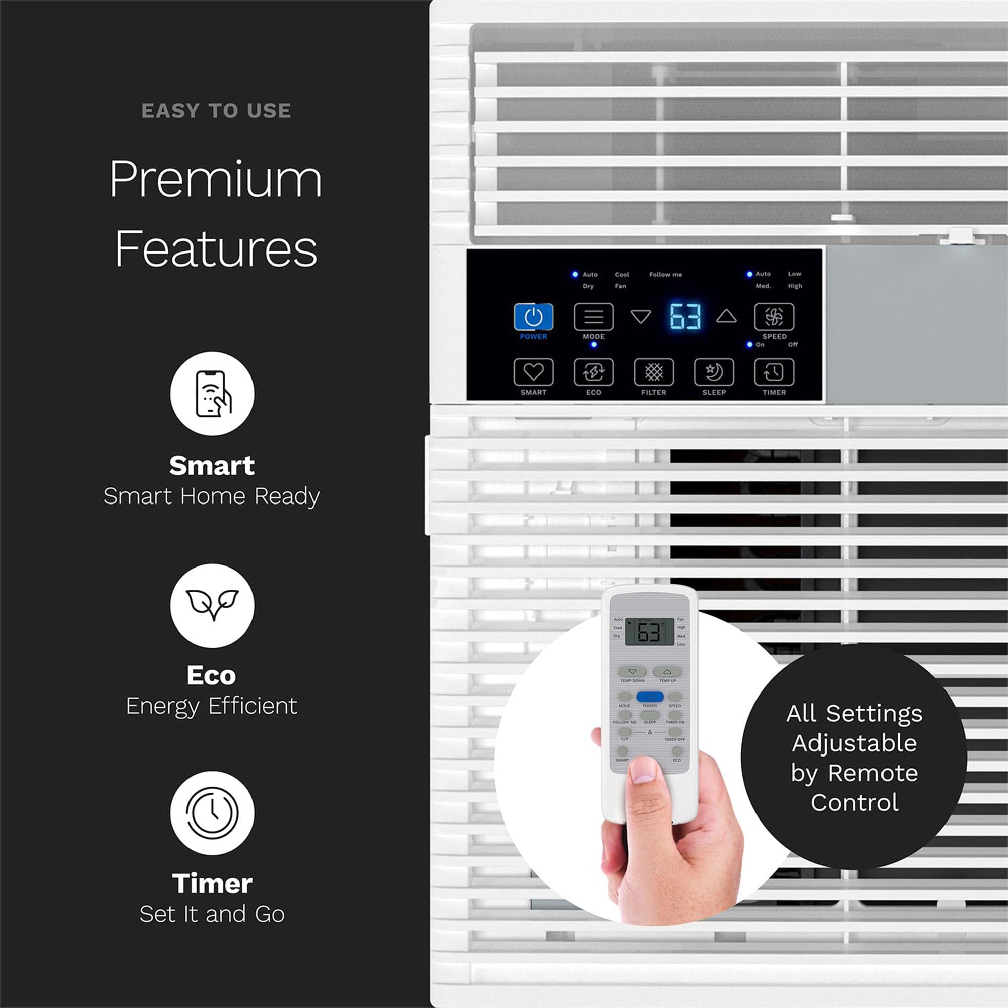 hOmeLabs Window Air Conditioner with Eco Mode, LED Panel, and Remote Control - VMInnovations