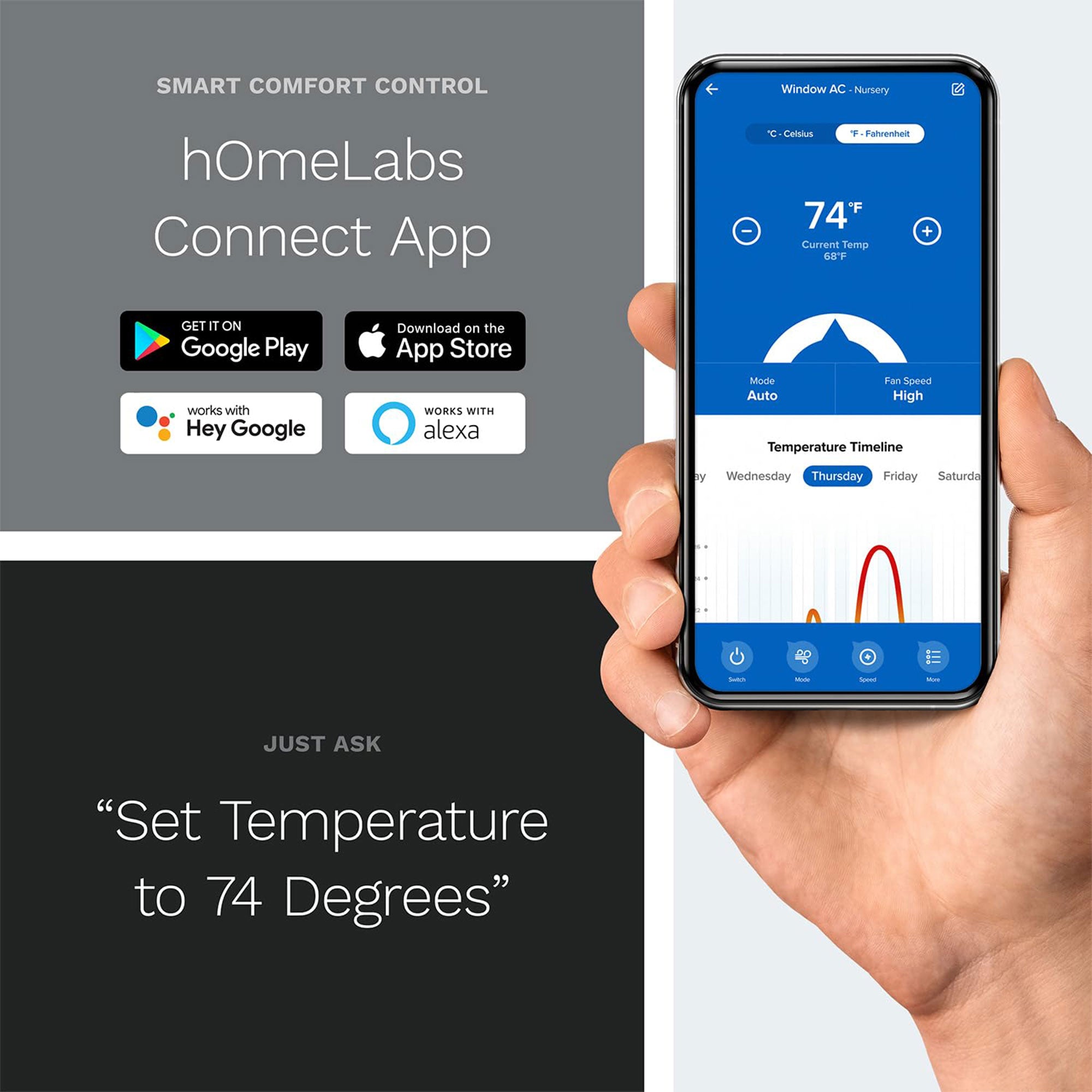 hOmeLabs Window Air Conditioner with Eco Mode, LED Panel, and Remote Control - VMInnovations