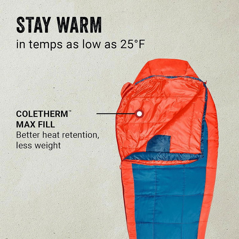 Coleman Kompact Mummy Outdoor Sleeping Bag with Compression Sack, Tiger Lily