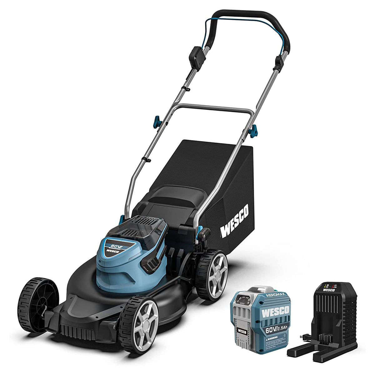 Wesco 60V Cordless Electric Push Lawn Mower with 17" Cut Width & Foldable Handle - VMInnovations